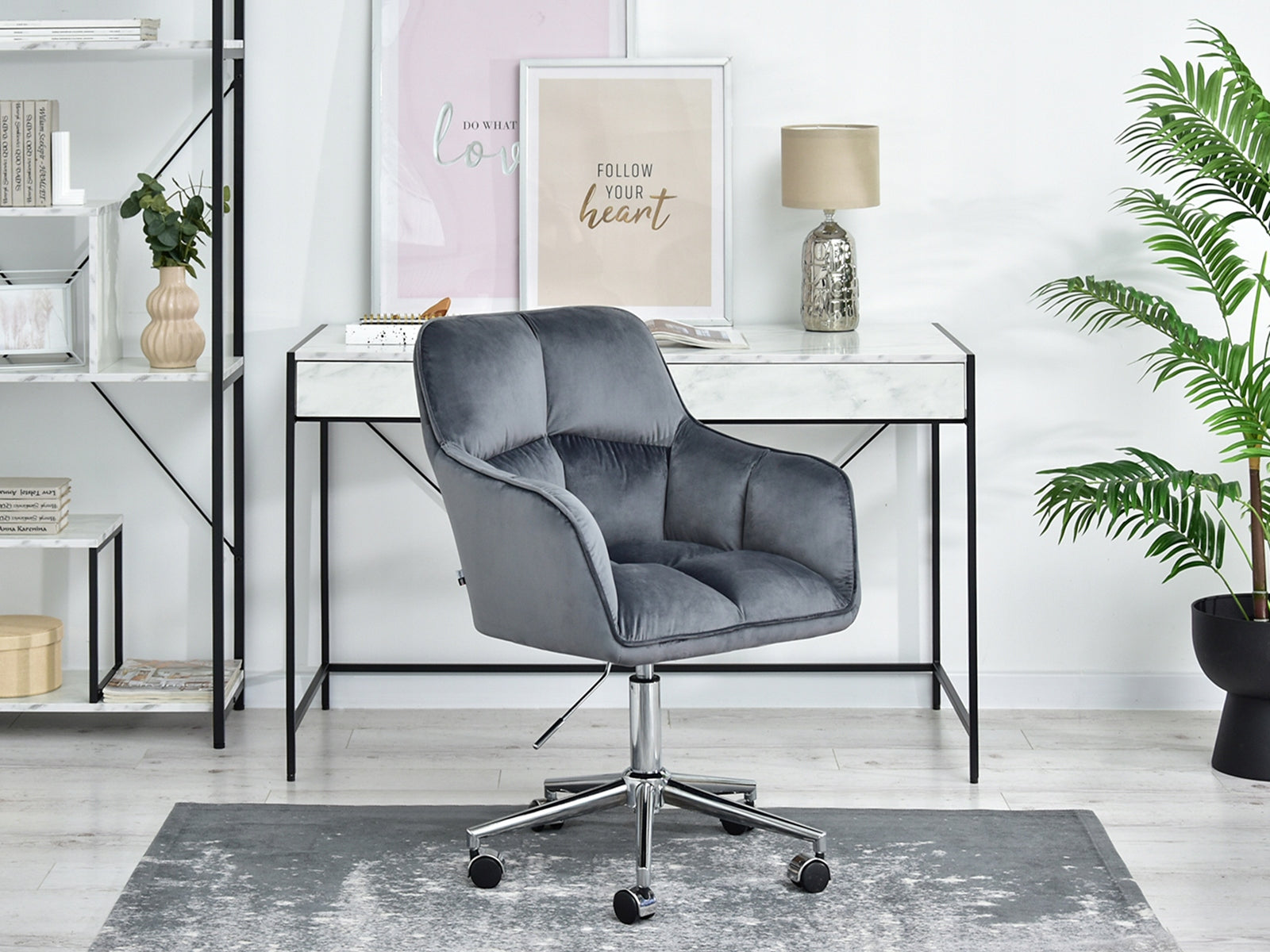 BUCKET DESK CHAIR ISLA GRAPHITE VELVET LEG SWIVEL CHROME GLOSS Manufacturer code 5907698677628