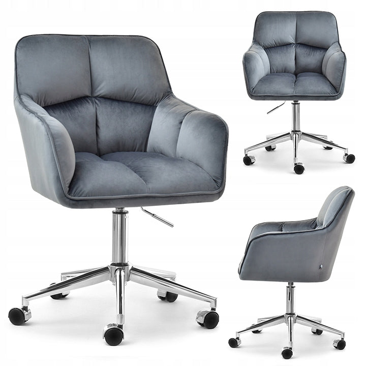 BUCKET DESK CHAIR ISLA GRAPHITE VELVET LEG SWIVEL CHROME GLOSS