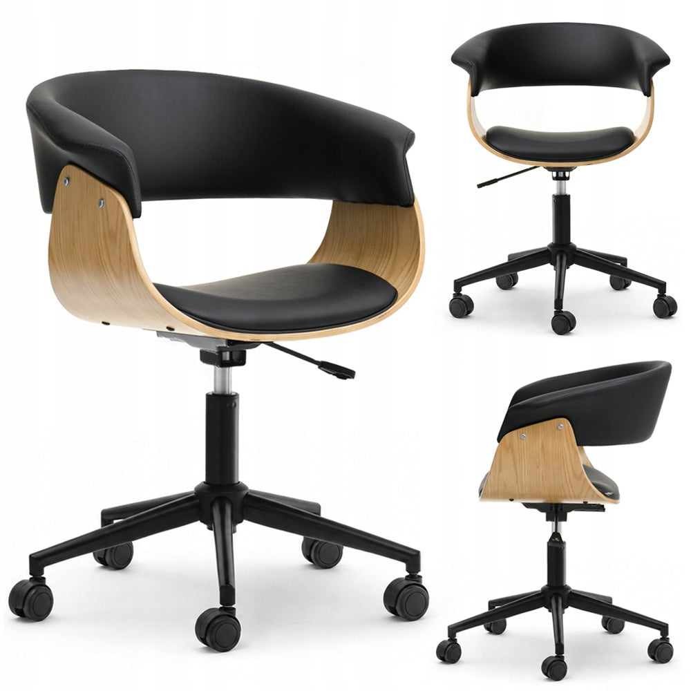 BUCKET LEATHER OFFICE CHAIR BENT WOOD OAK ADJUSTMENT MANZA BLACK