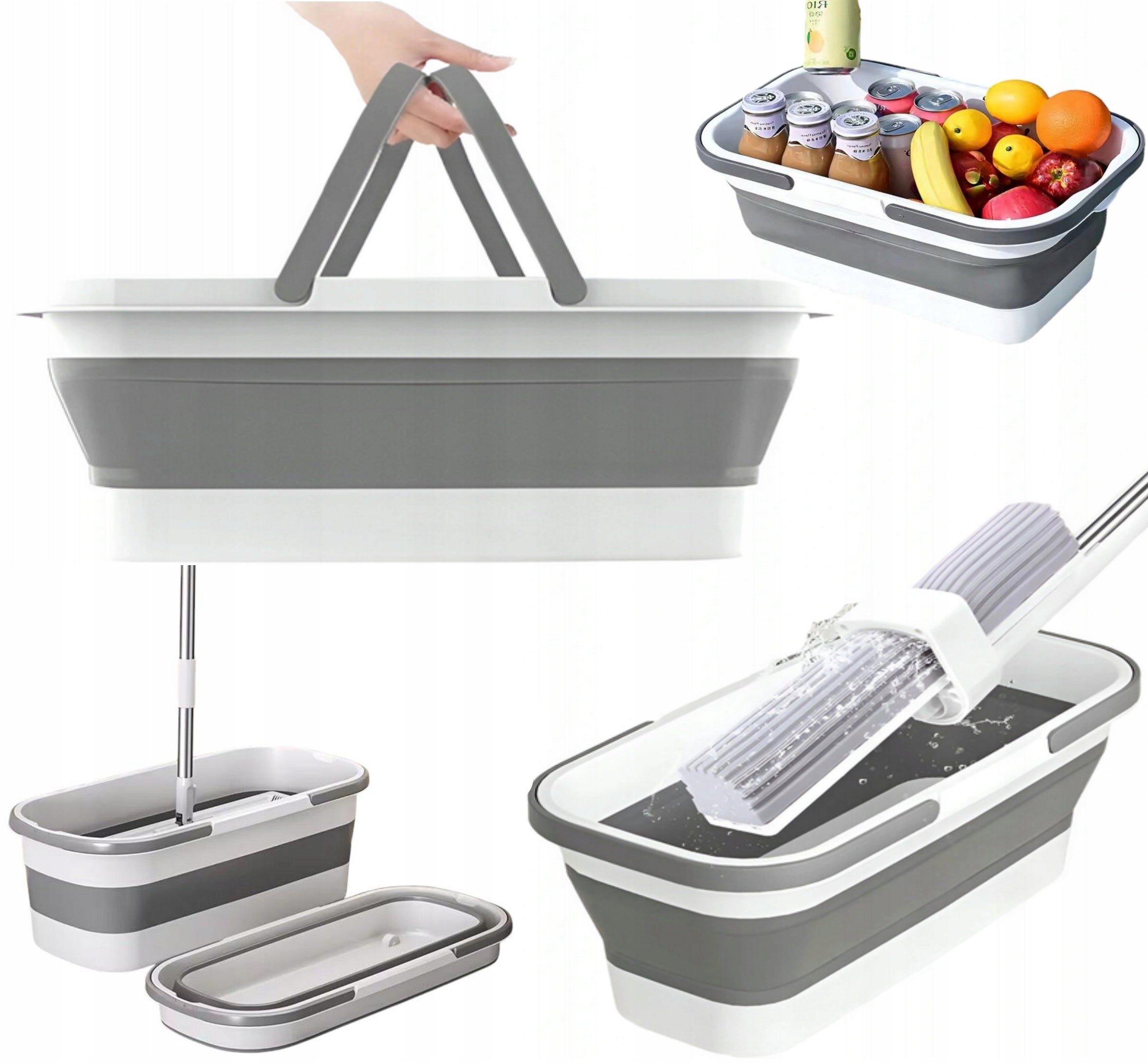 BUCKET ON WHEELS FOLDING SILICONE RECTANGULAR SLIM BOWL FOR MOP WASHING