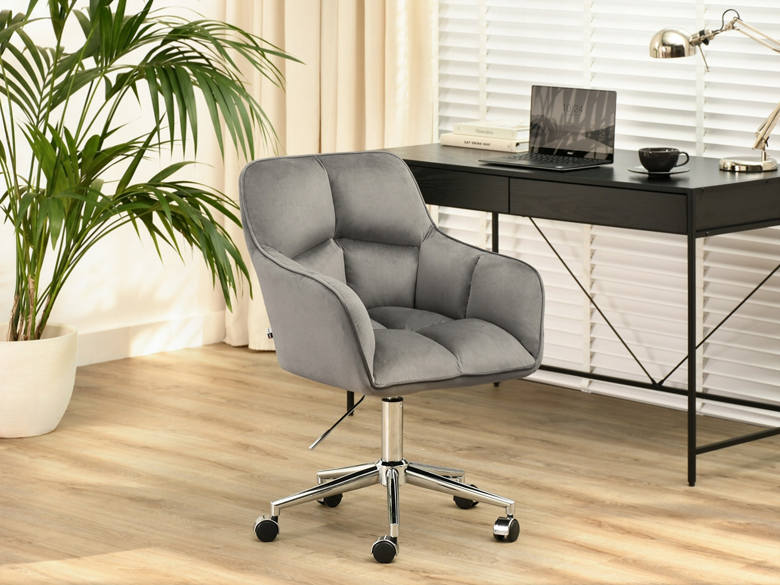 BUCKET SWIVEL CHAIR FOR OFFICE ISLA GREY VELOUR CHROME LEG Brand Mebel-Partner