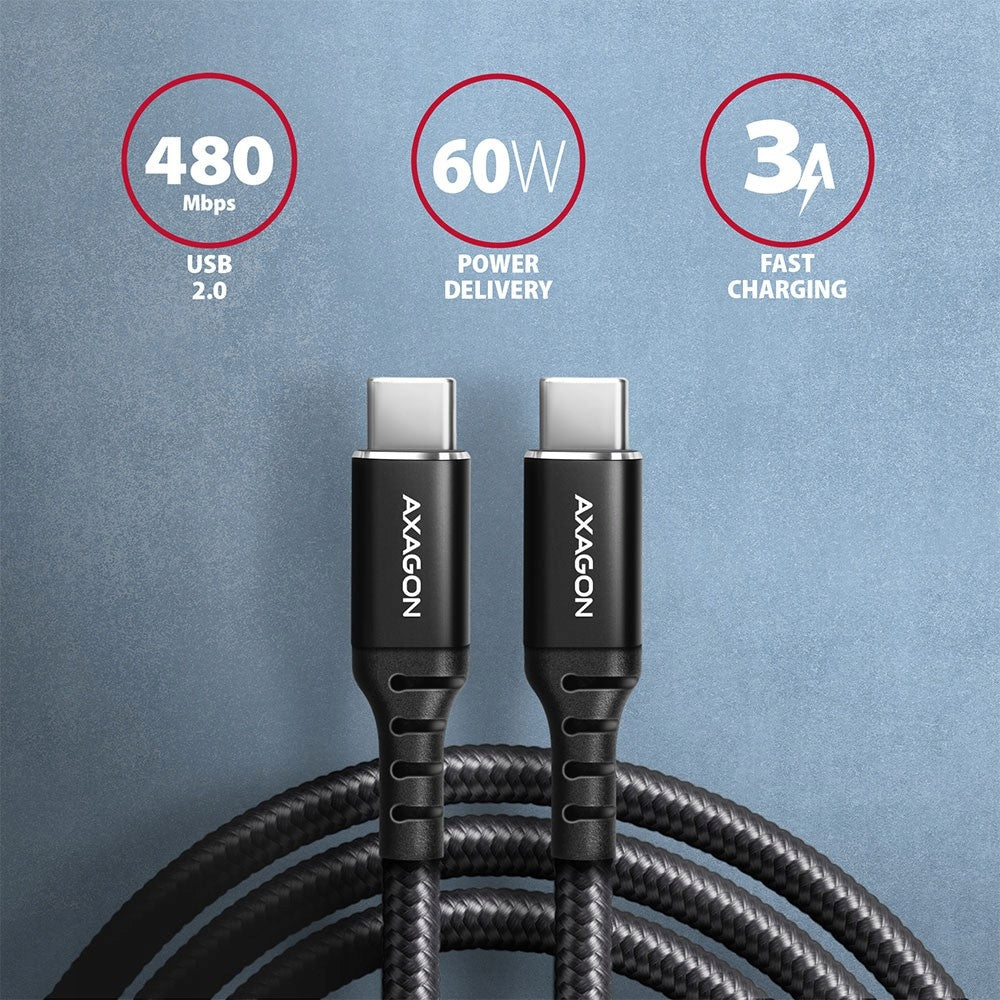 BUCM-CM10AB USB-C Cable - USB-C 2.0, 1m, PD 60W, 3A, ALU, Braid Black Manufacturer code BUCM-CM10AB
