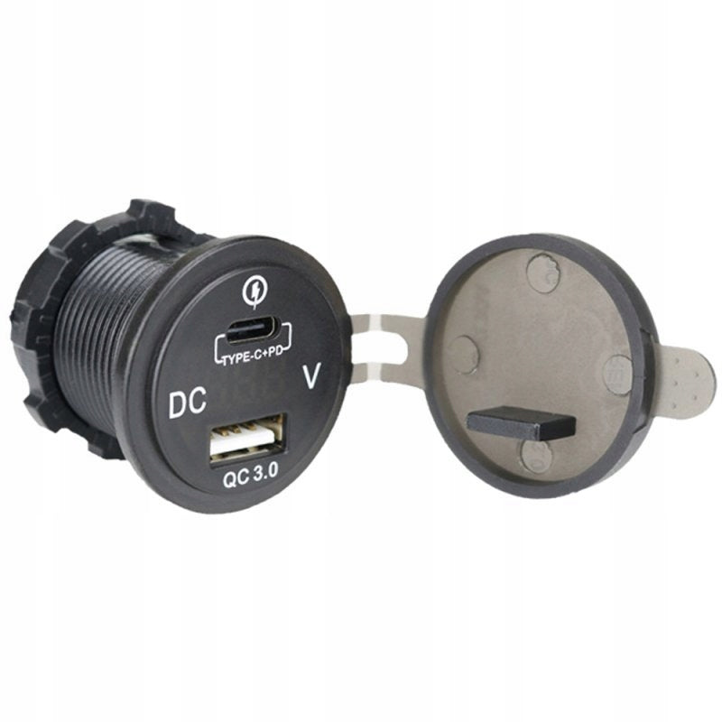 BUILT-IN CAR CHARGER 12V 24V USB QC3.0 USB-C VOLTMETER ORANGE Manufacturer no brand