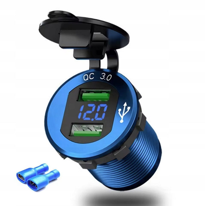 BUILT-IN CAR CHARGER USB QC 3.0 12V 24V BLUE LED