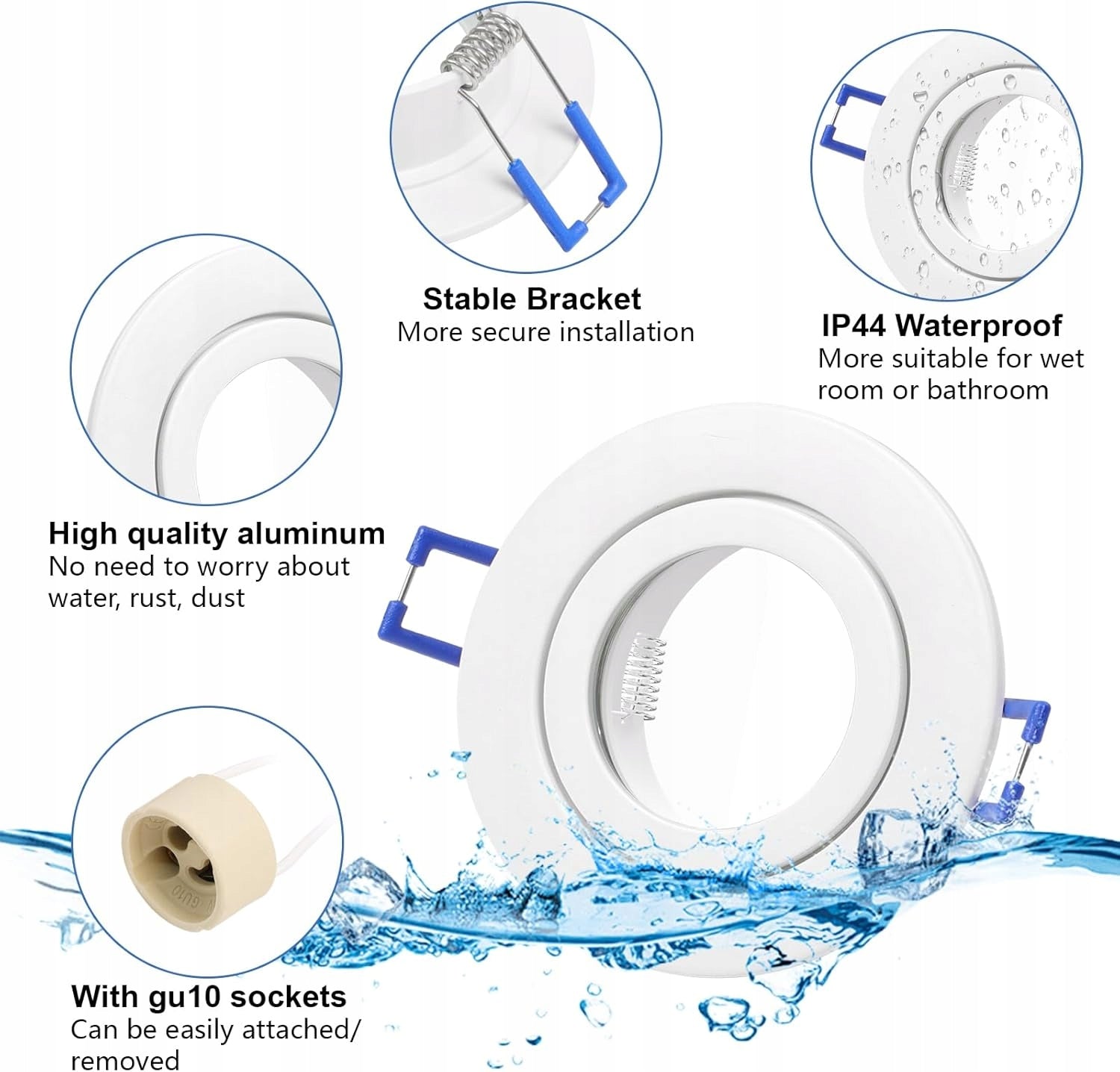 BUILT-IN GU10 LED LAMPS WATERPROOF IP44 6 PIECES ROUND ALUMINUM Packaging status original