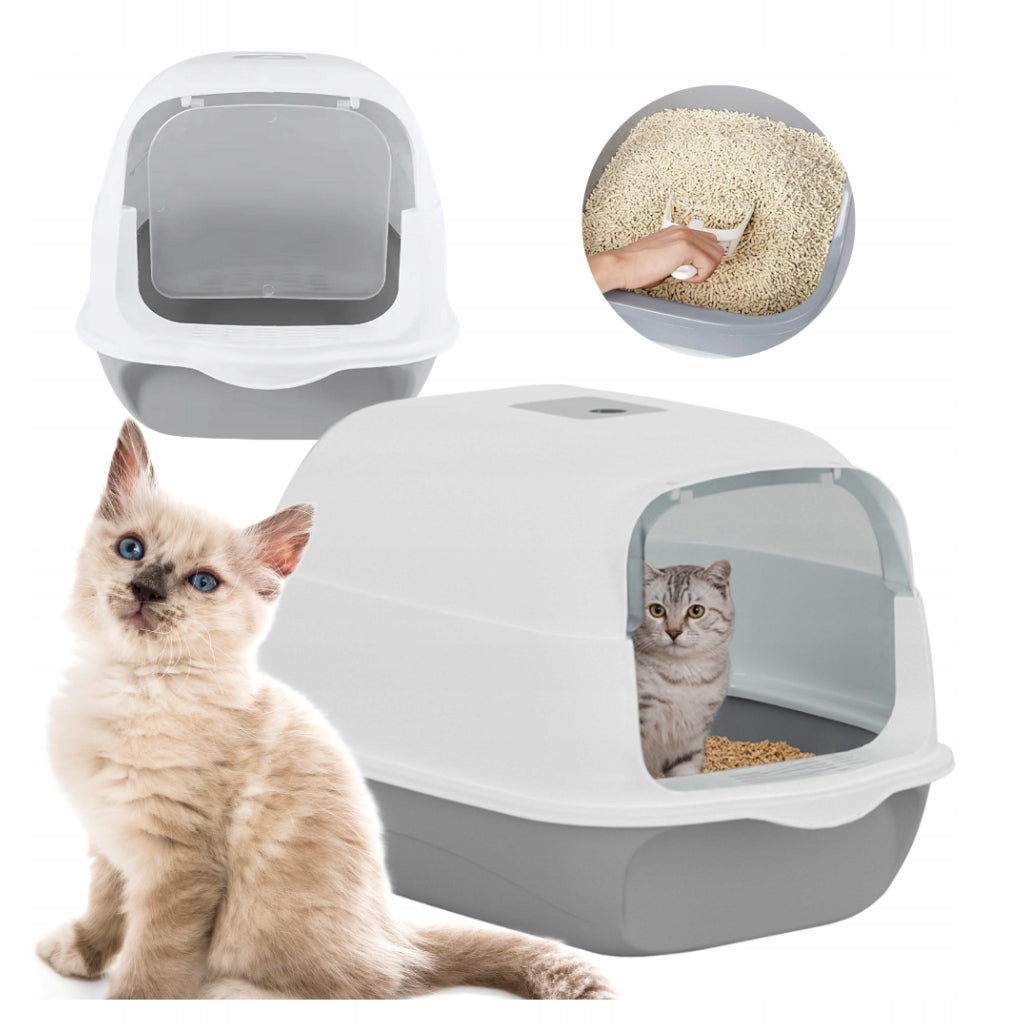 BUILT-IN INDOOR CAT LITTER BOX WITH FILTER AND SPATULA
