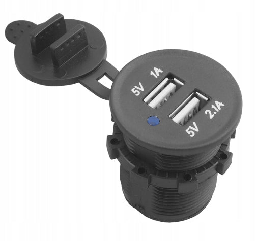 BUILT-IN USB CAR CHARGER 12/24V | 1A + 2.1A | BLUE LED