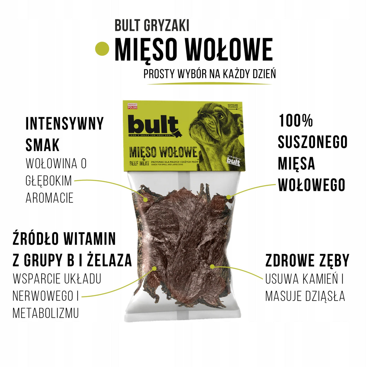 BULT Natural Dog Teether Dried Beef Meat 100g Packaging status original