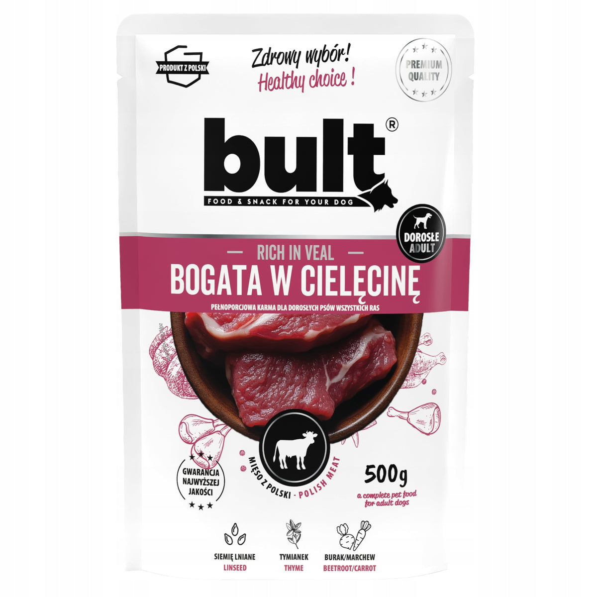 BULT WET DOG FOOD SACHET 500G VEAL