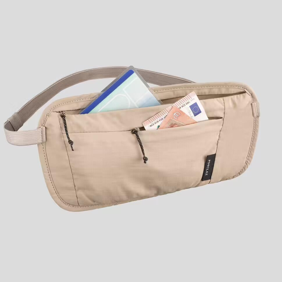 BUM BAG HIP 2 COMPARTMENTS TRAVEL ORGANIZER TRAVEL SACHET Color beige