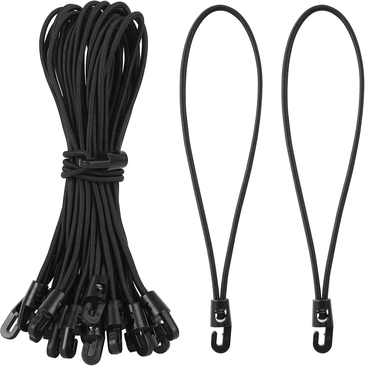 BUNGEE CORDS WITH HOOKS 25CM 35 PCS UV ELASTIC BLACK
