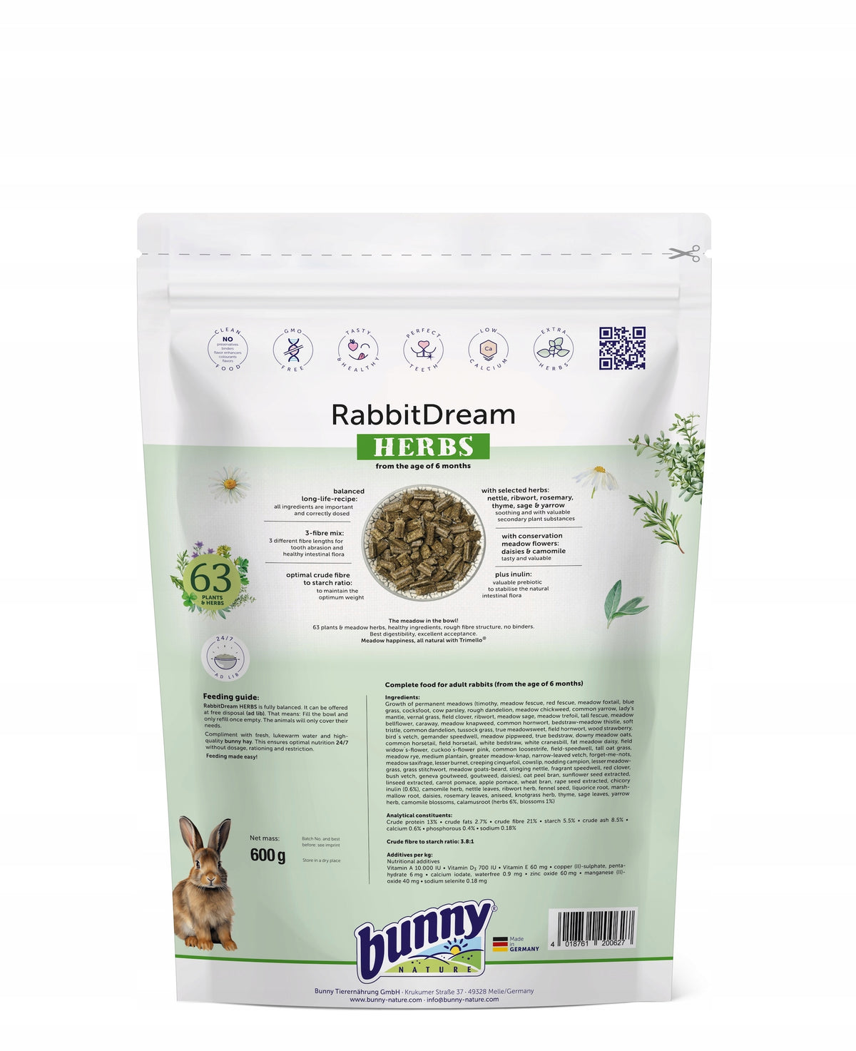 BUNNY NATURE Rabbit Dream HERBS 600 g - miniature rabbit food Packaging status original