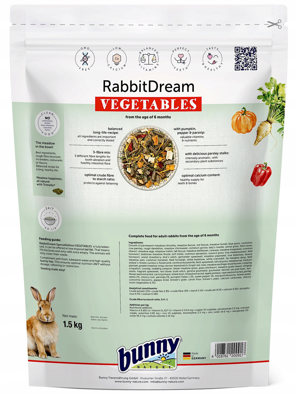 BUNNY NATURE Rabbit Dream Special Edition Vegetables 1,5kg rabbit food Packaging status original