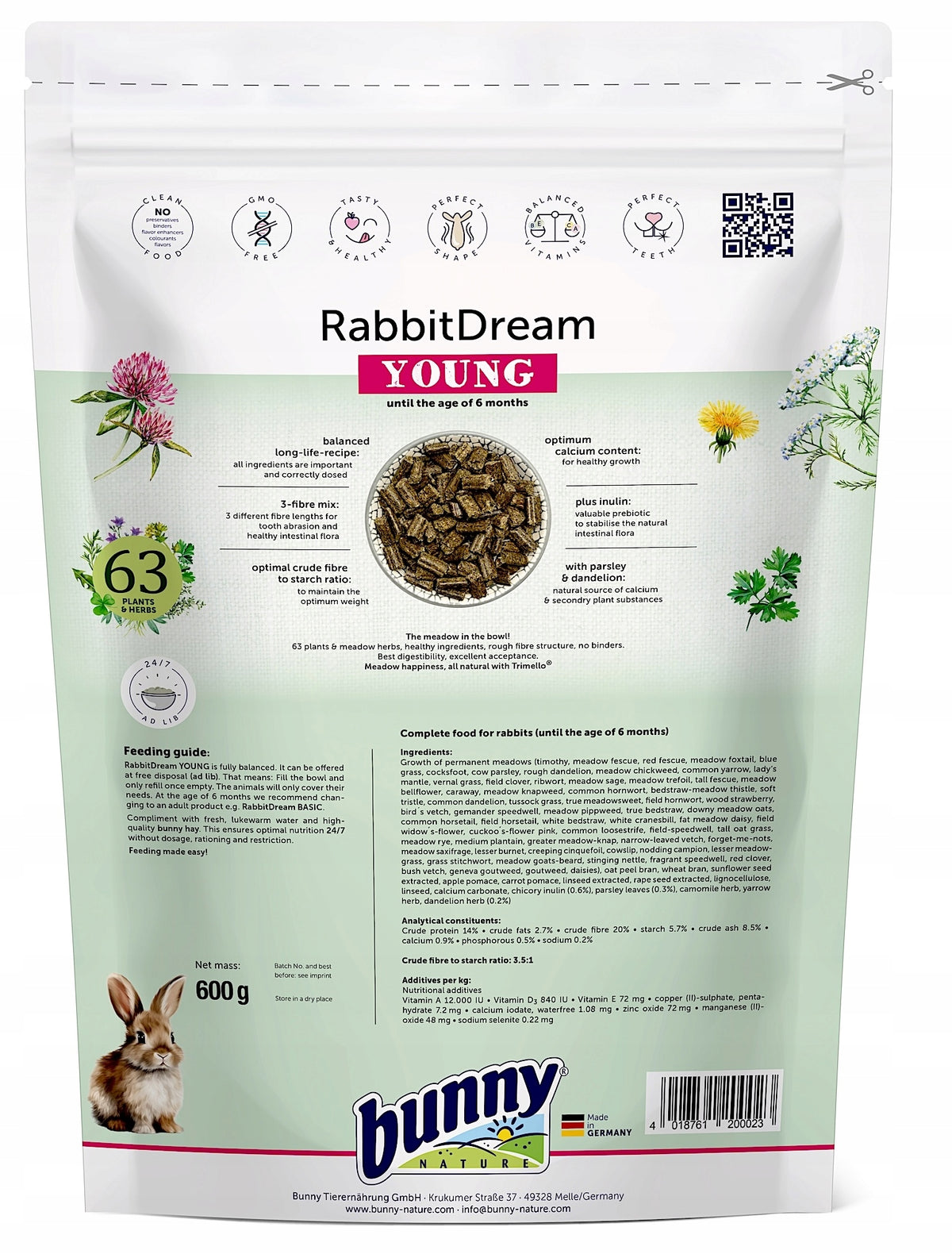 BUNNY NATURE Rabbit Dream YOUNG 600g - complete food for young rabbits Packaging status original