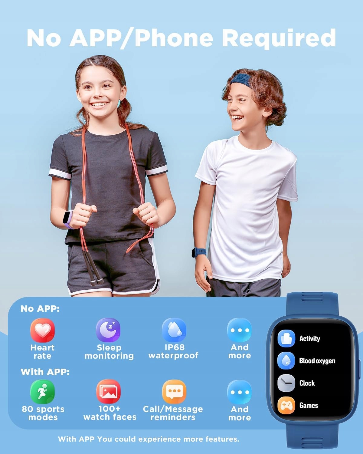 BW02 Smartwatch Kids Teenagers Heart Rate Game Waterproof IP68 Brand no brand