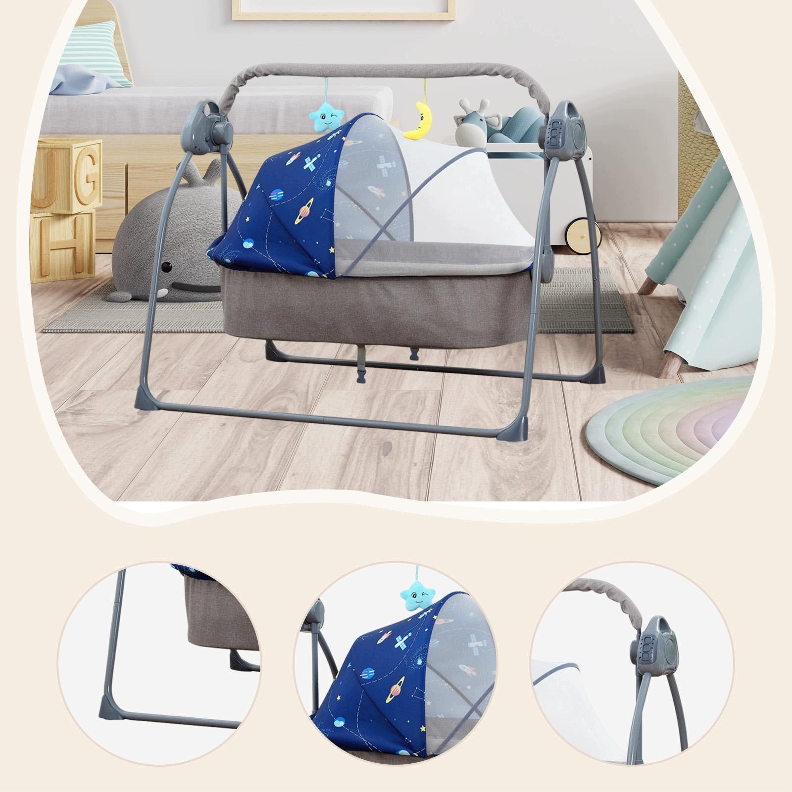 Baby Bassinet Auto Rocking Bassinet Comfortable Musical Folding Timer blue Packaging status original
