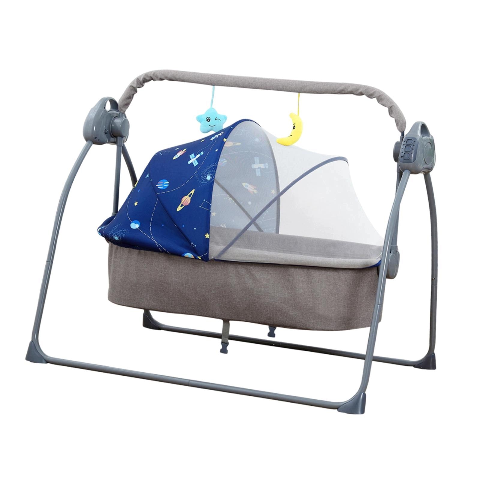 Baby Bassinet Auto Rocking Bassinet Comfortable Musical Folding Timer blue