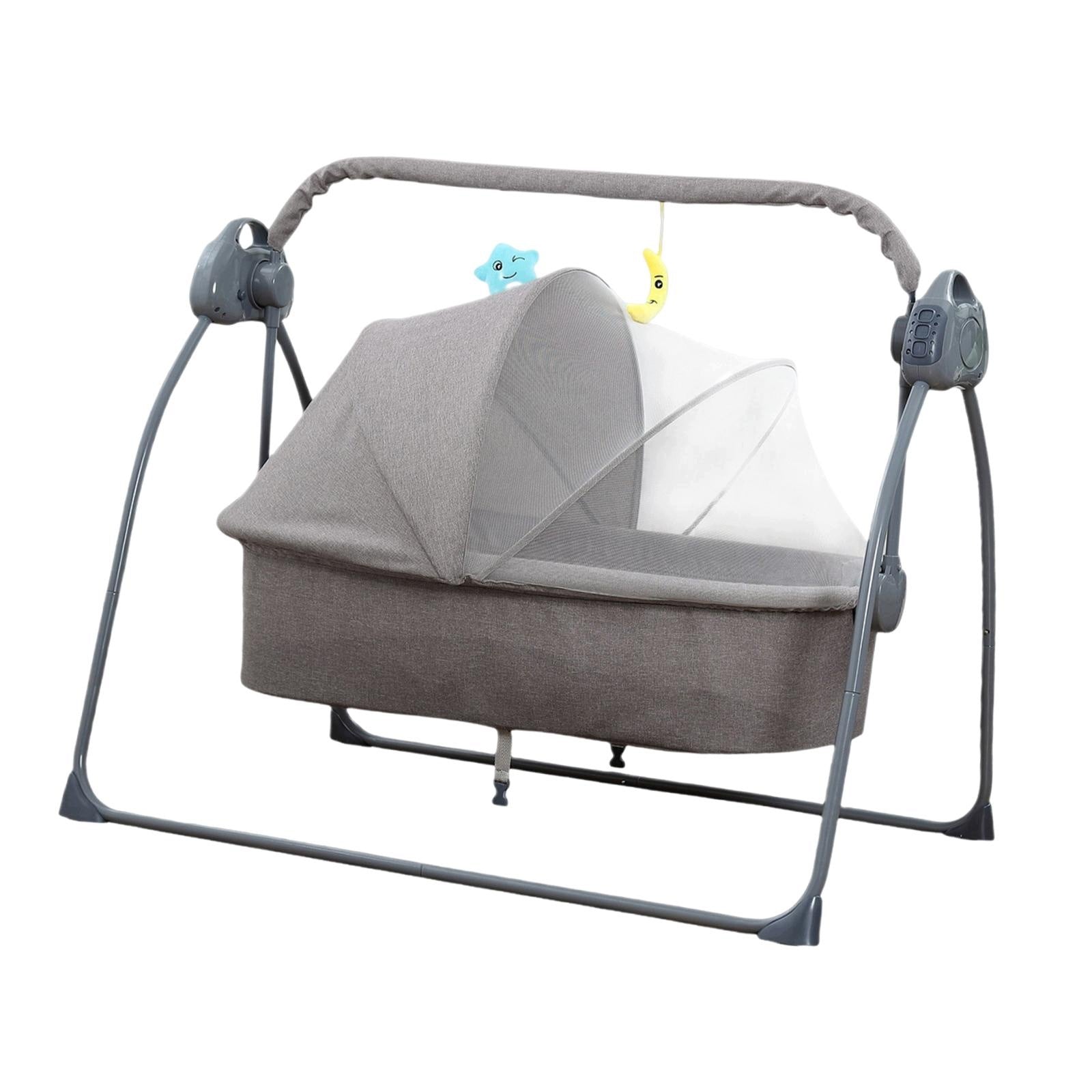 Baby Bassinet Auto Rocking Bassinet Comfortable Musical Folding Timer gray