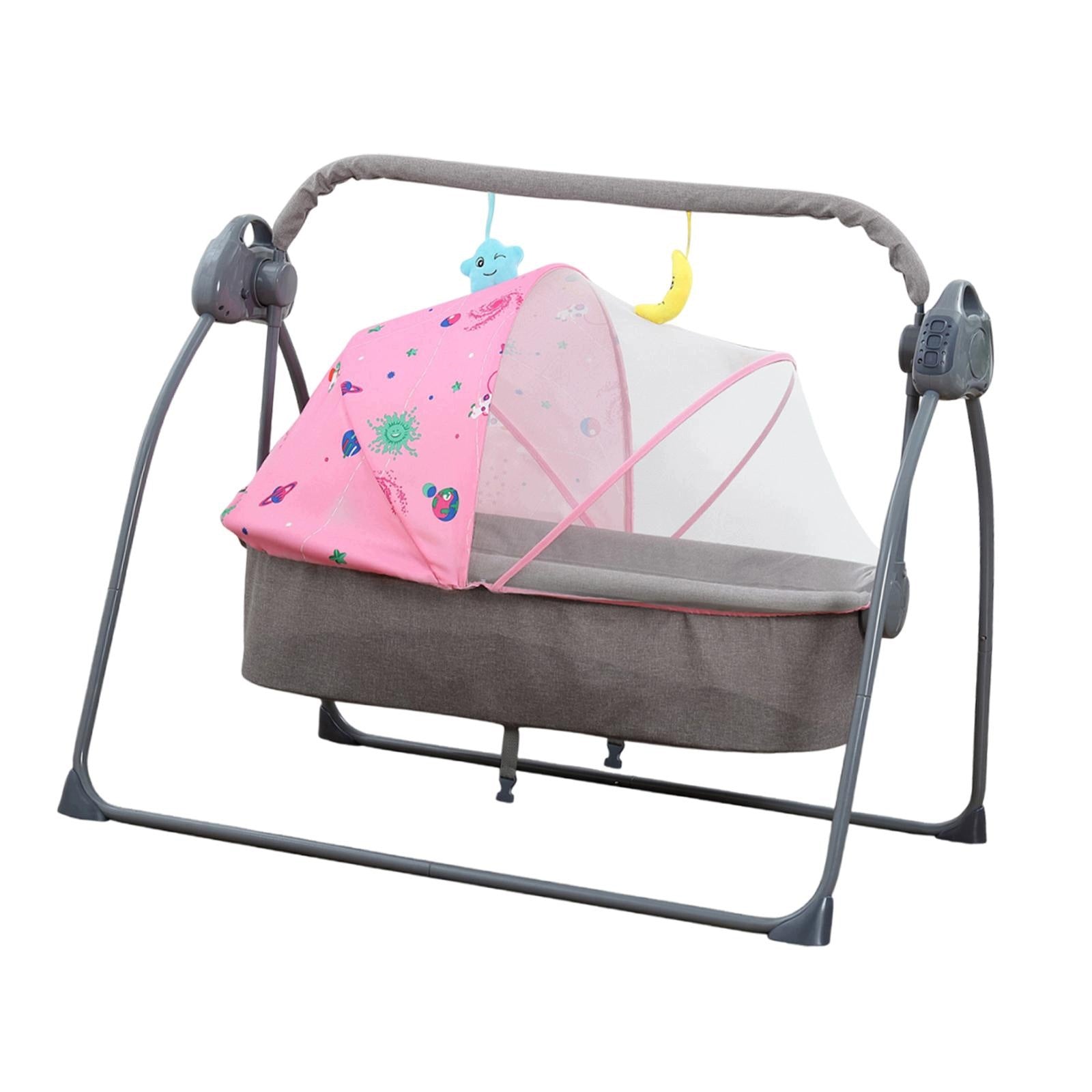 Baby Bassinet Auto Rocking Bassinet Comfortable Musical Folding Timer pink