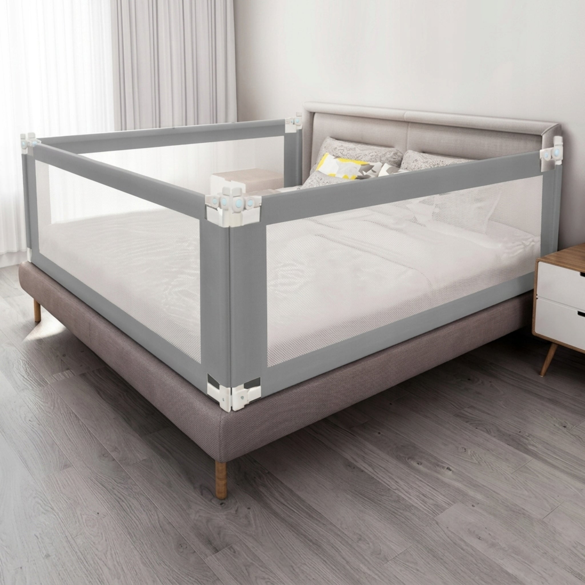 Baby Bed Protective Barrier Folding Adjustable 200 cm Grey Packaging status original