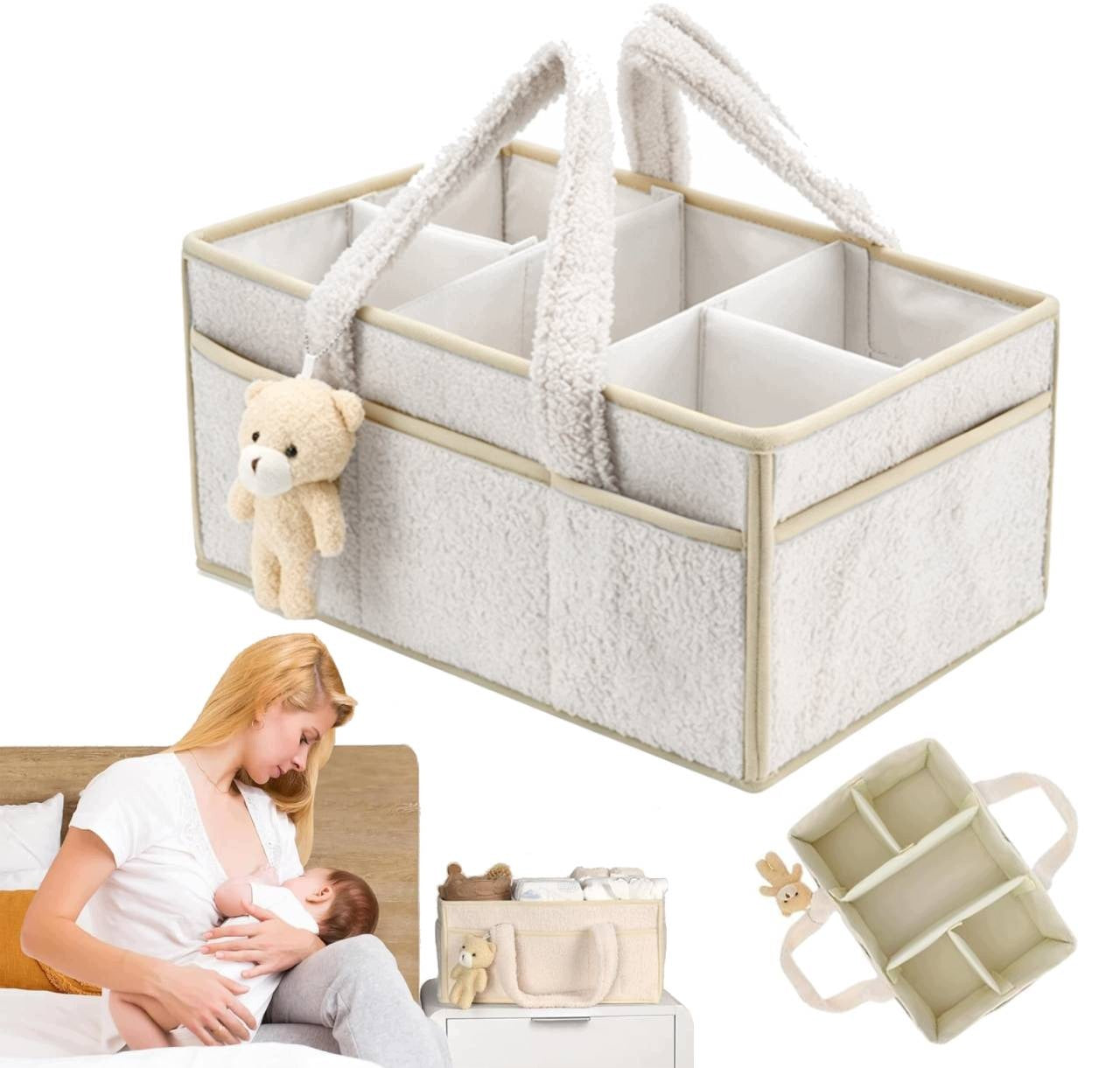 Baby Diaper Organizer with Handle, Portable Diaper Basket