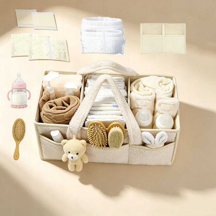 Baby Diaper Organizer with Handle, Portable Diaper Basket