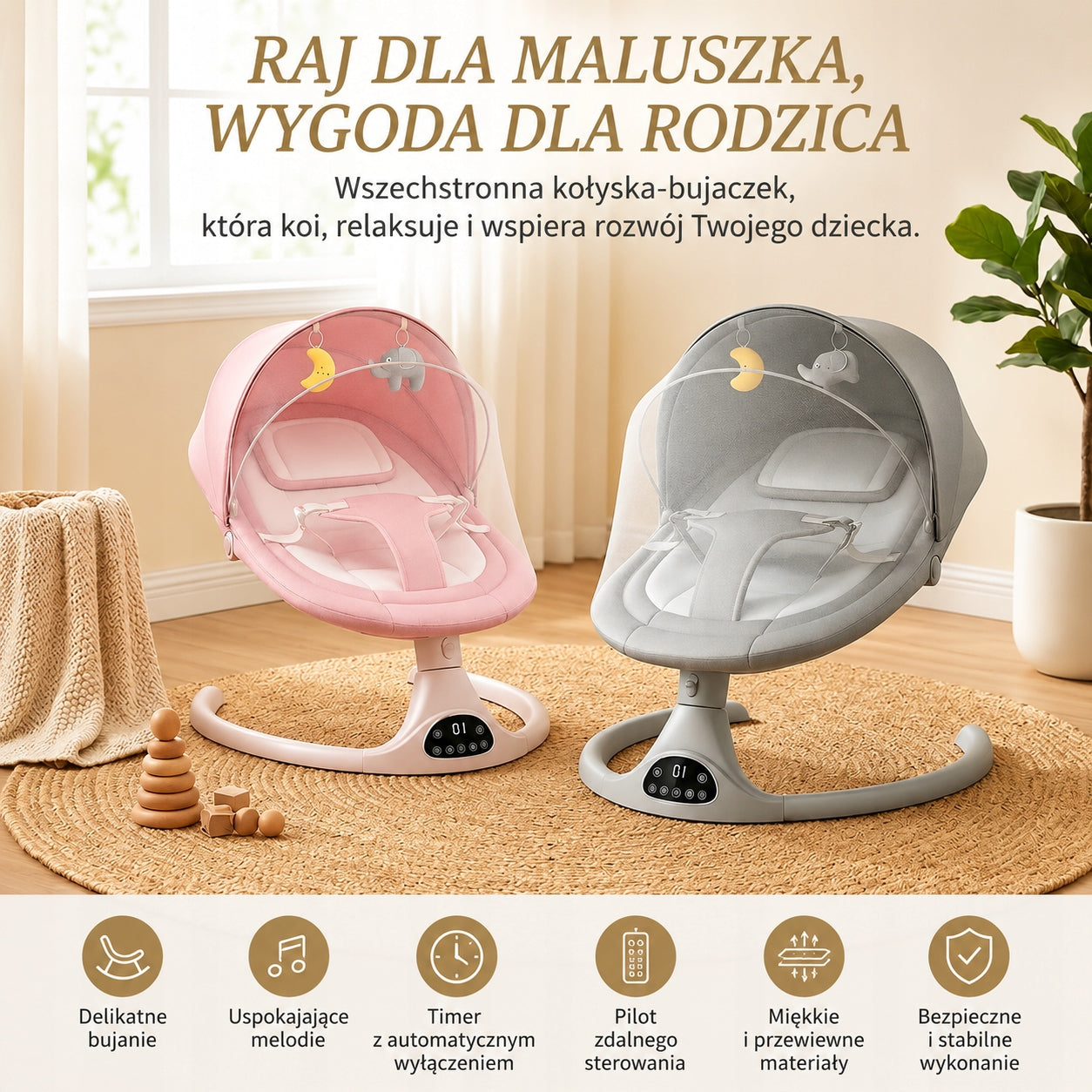 Baby Electric Rocker Deckchair Bluetooth Remote Control 5 Modes Grey Manufacturer code 9401 80 00