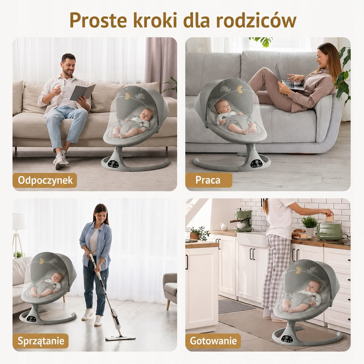 Baby Electric Rocker Deckchair Bluetooth Remote Control 5 Modes Grey Packaging status original