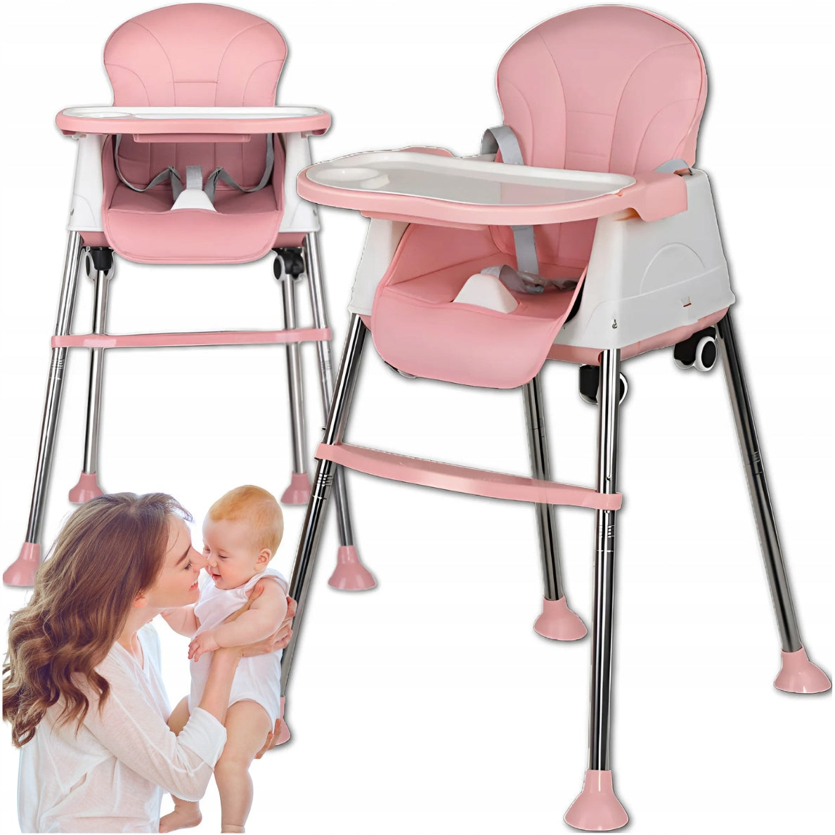 Baby Feeding Chair 3in1 Tray Seat Adjustable Pink Brand no brand