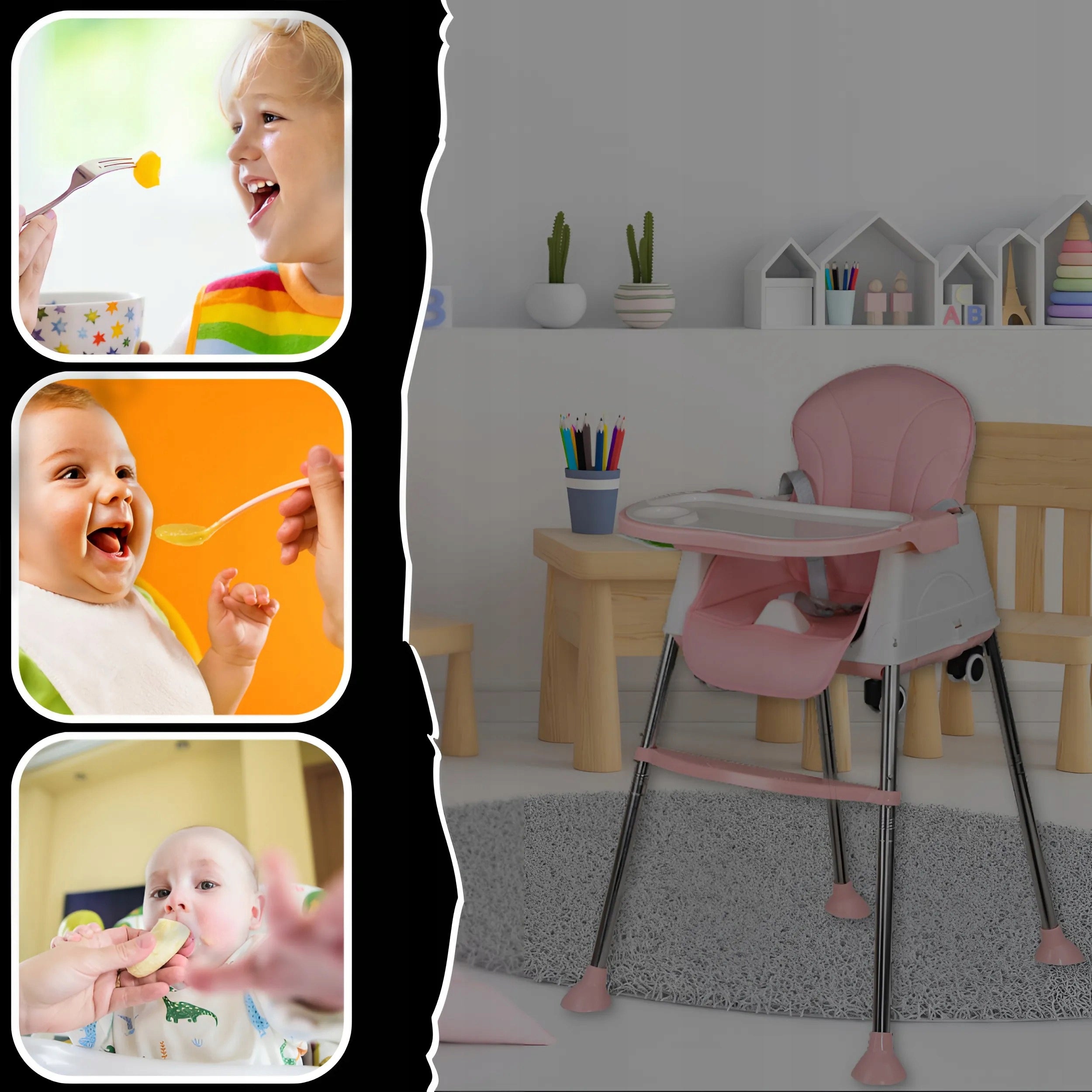 Baby Feeding Chair 3in1 Tray Seat Adjustable Pink EAN (GTIN) 5907745919701