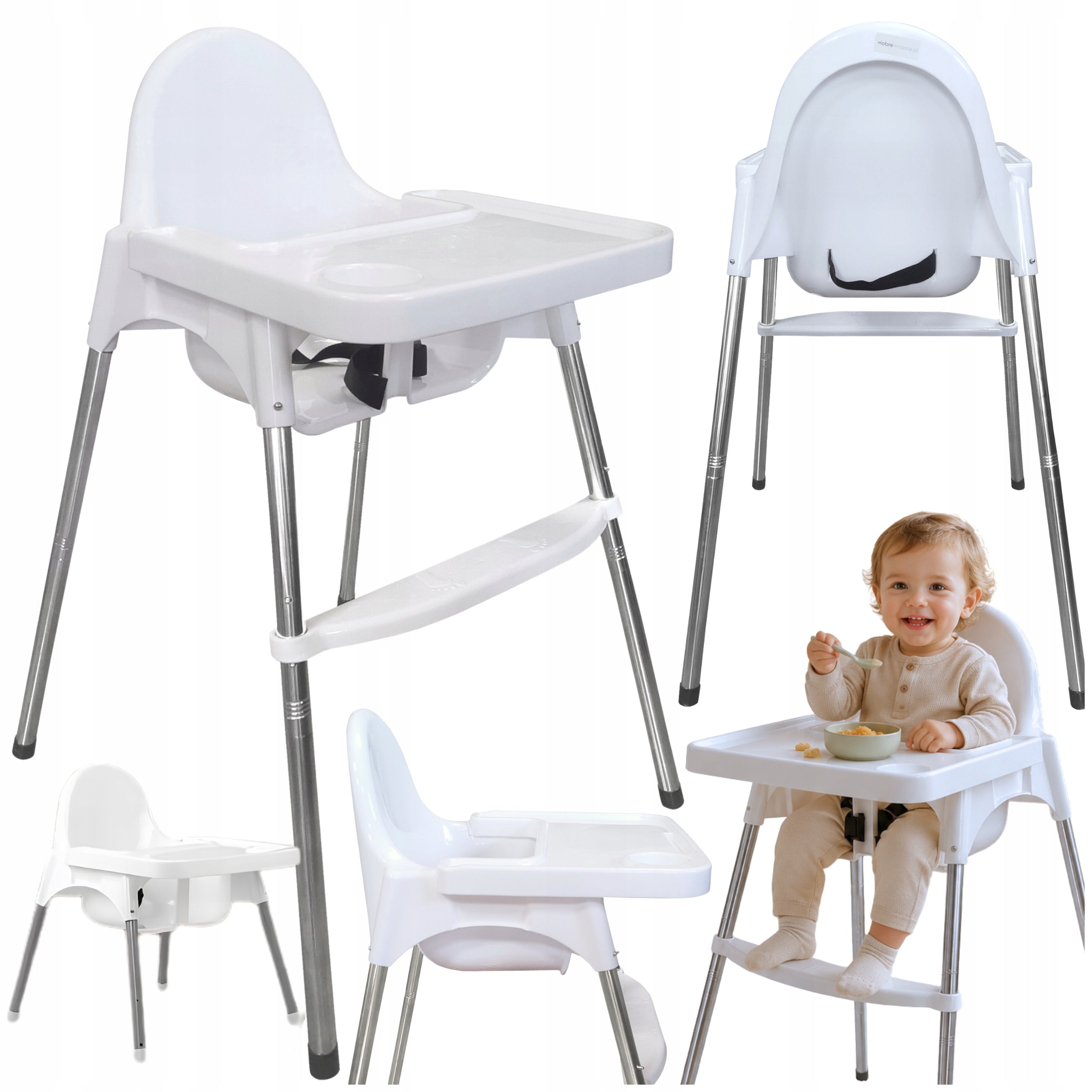 Baby Feeding Chair White Adjustable 2 Heights Max. 15 kg