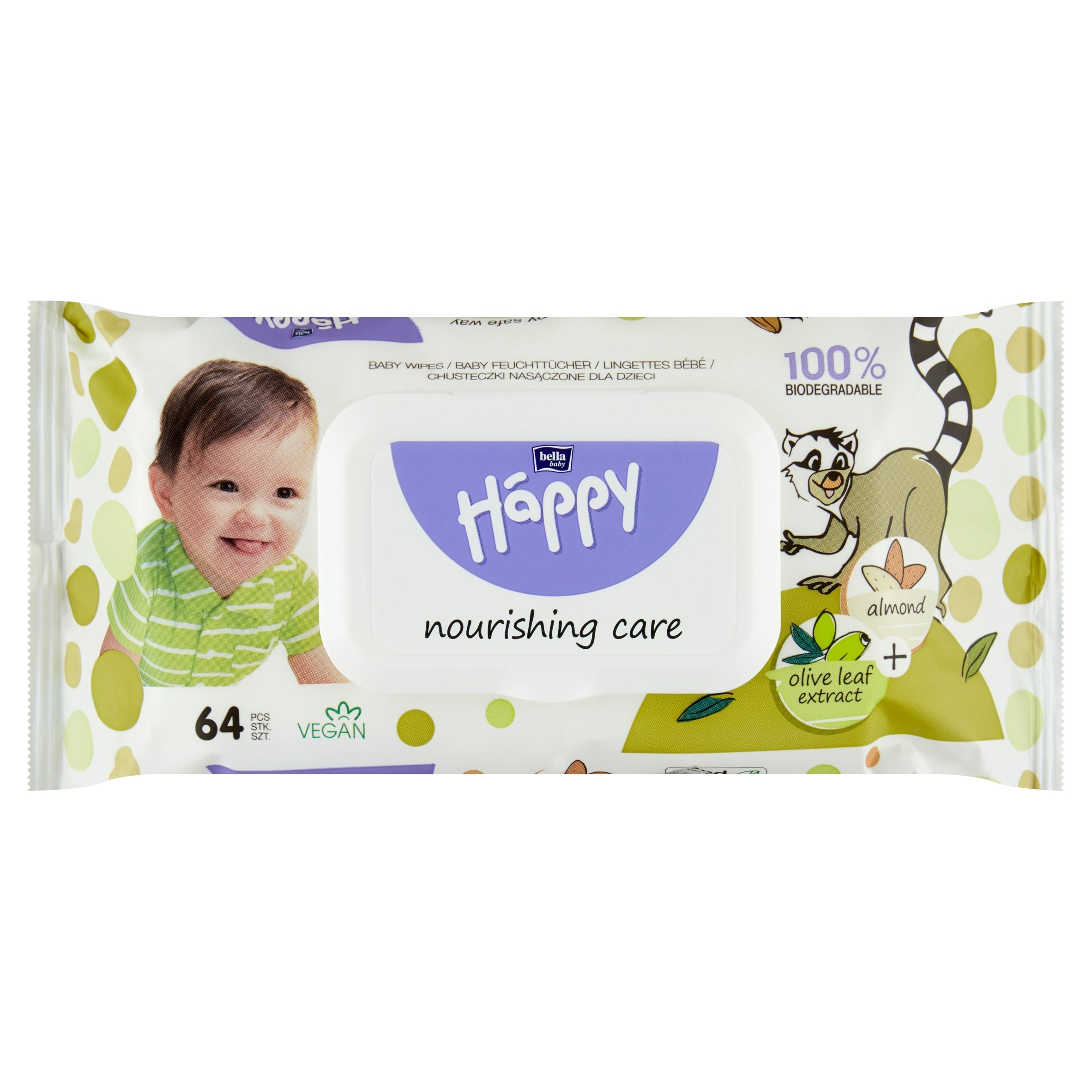Baby Happy Wet Wipes with Almond and Olive Leaf Extract 64pcs.