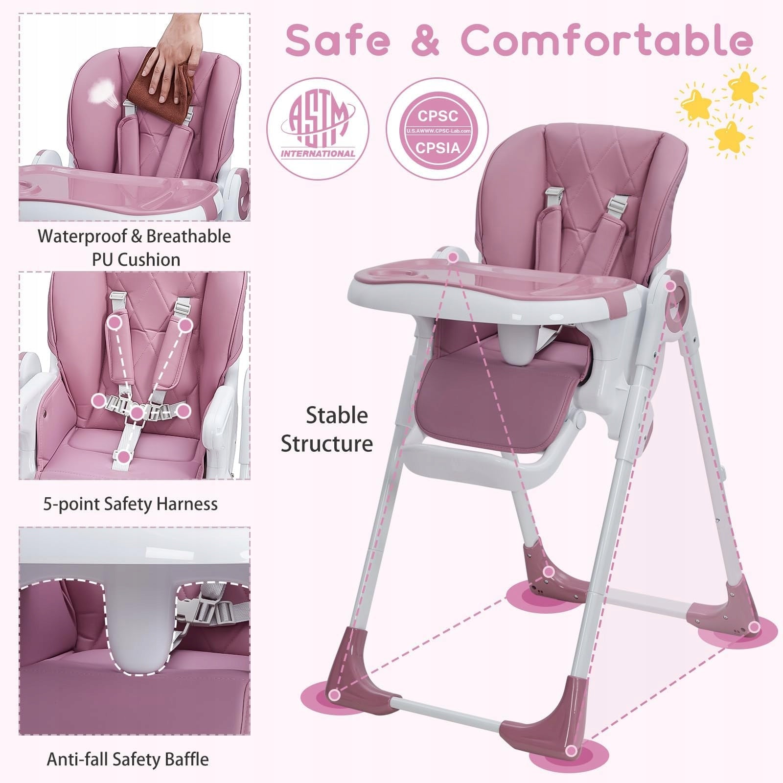 Baby High Chair,Adjustable Folding Chair w/ 7Height Levels,5Point Harness Manufacturer code CXGPTO_0YU2IIFS