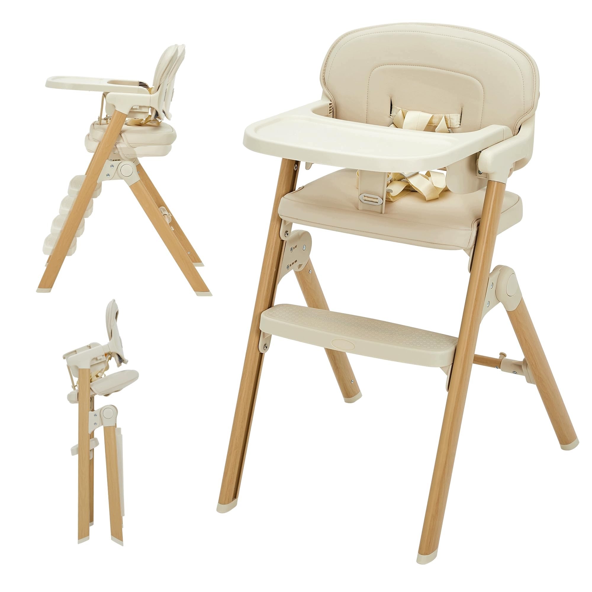 Baby High Chair, Foldable, Portable, Removable Tray, Adjustable Footrest