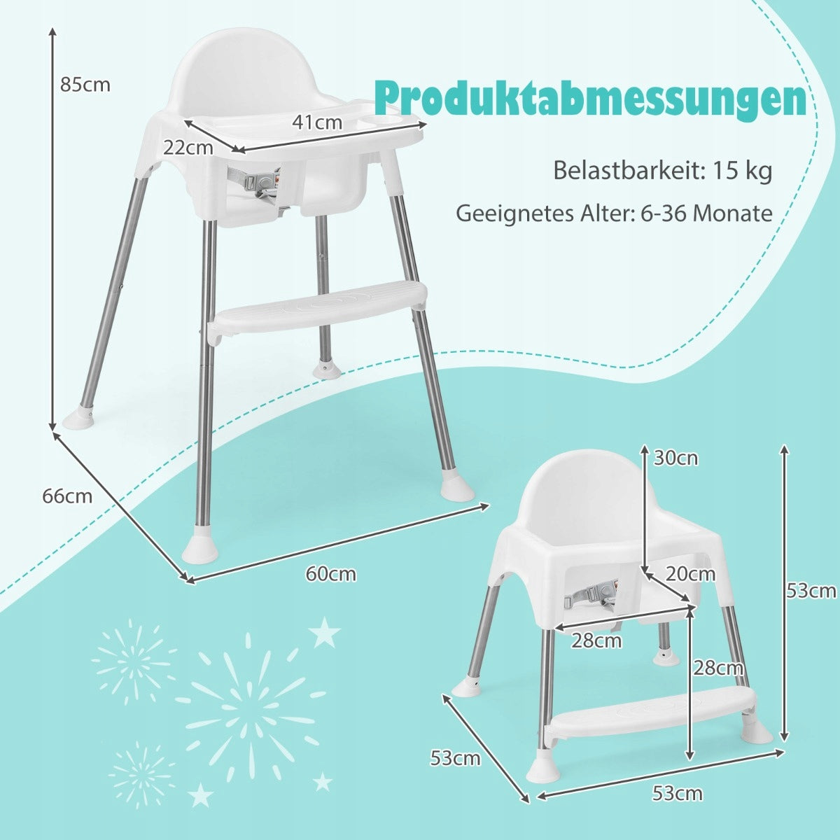 Baby Highchair 4 in 1 Folding with Removable Double Tray Manufacturer code AD10038WH