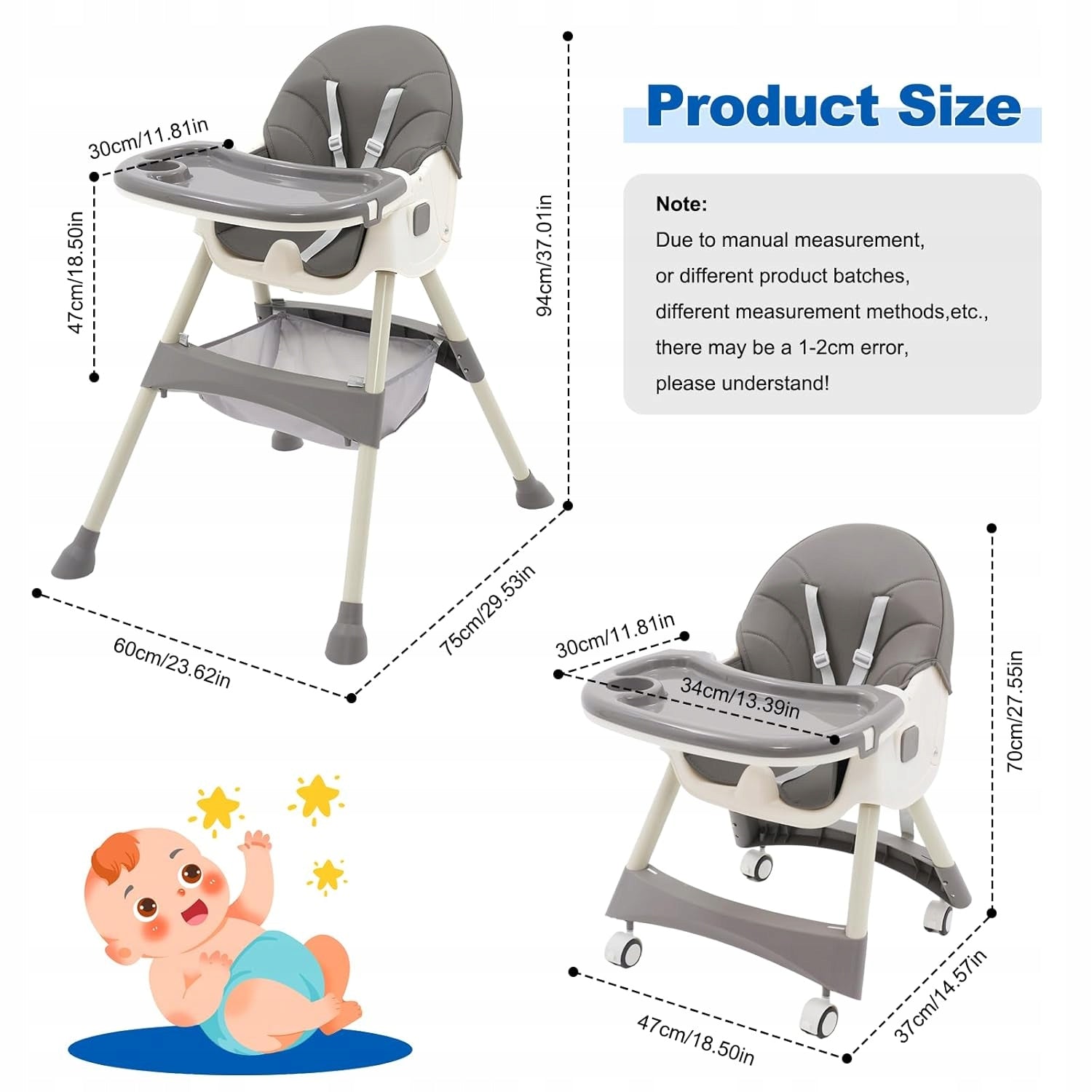 Baby Highchair 6 in 1 on Rocker Wheels Adjustable Manufacturer code bbb1