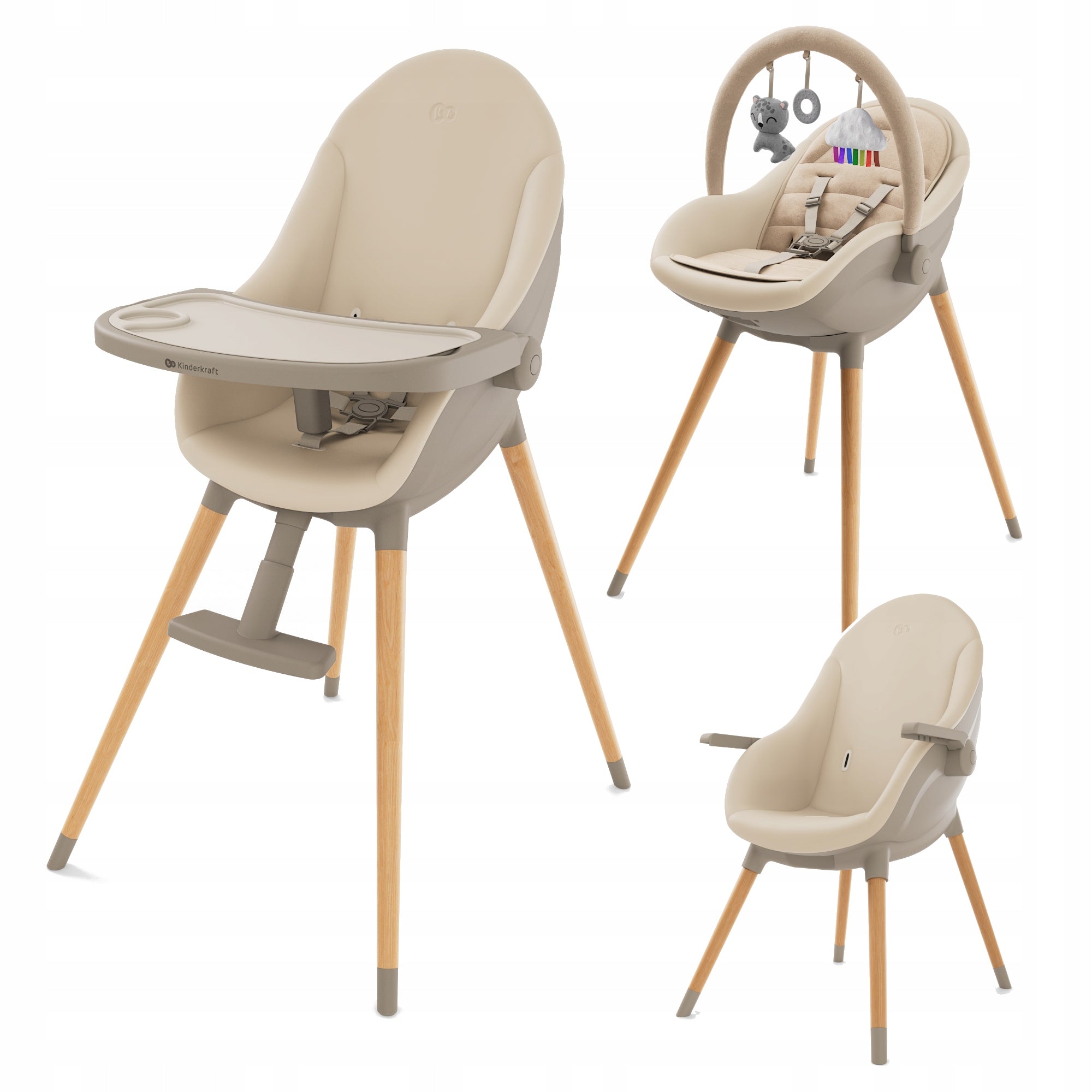 Baby Highchair Kinderkraft FINI UP 3in1 Adjustable Tray Belts