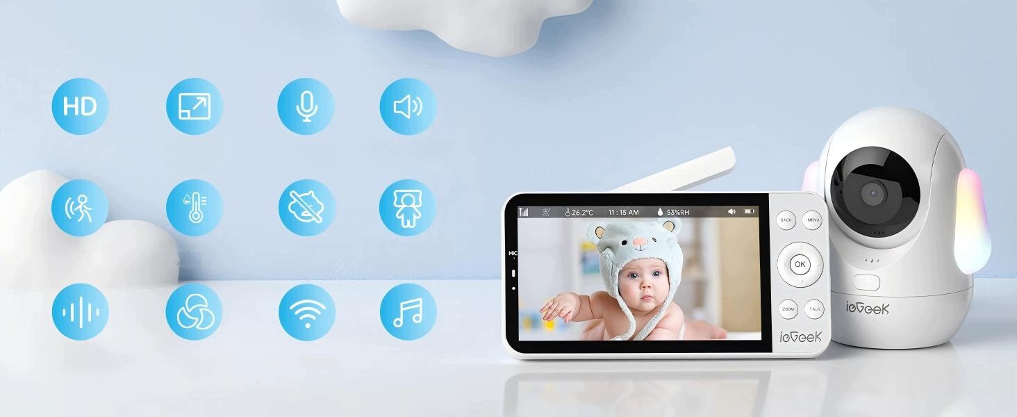 Baby Monitor 2K 4MP WiFi 5.5'' PTZ Camera Baby Two Way Audio Packaging status original