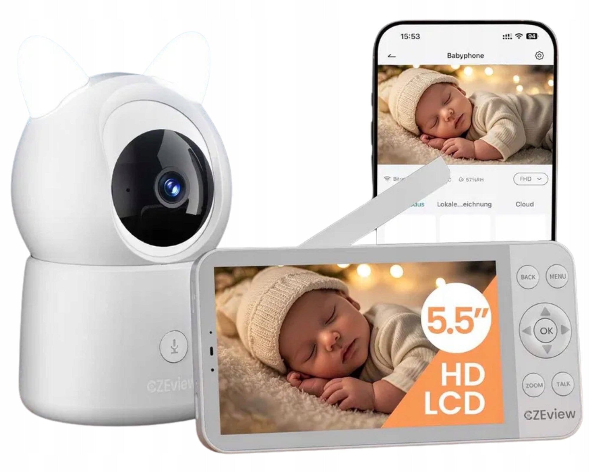 Baby Monitor 2K with 5.5" Monitor, Rotating Camera, WiFi | Kit