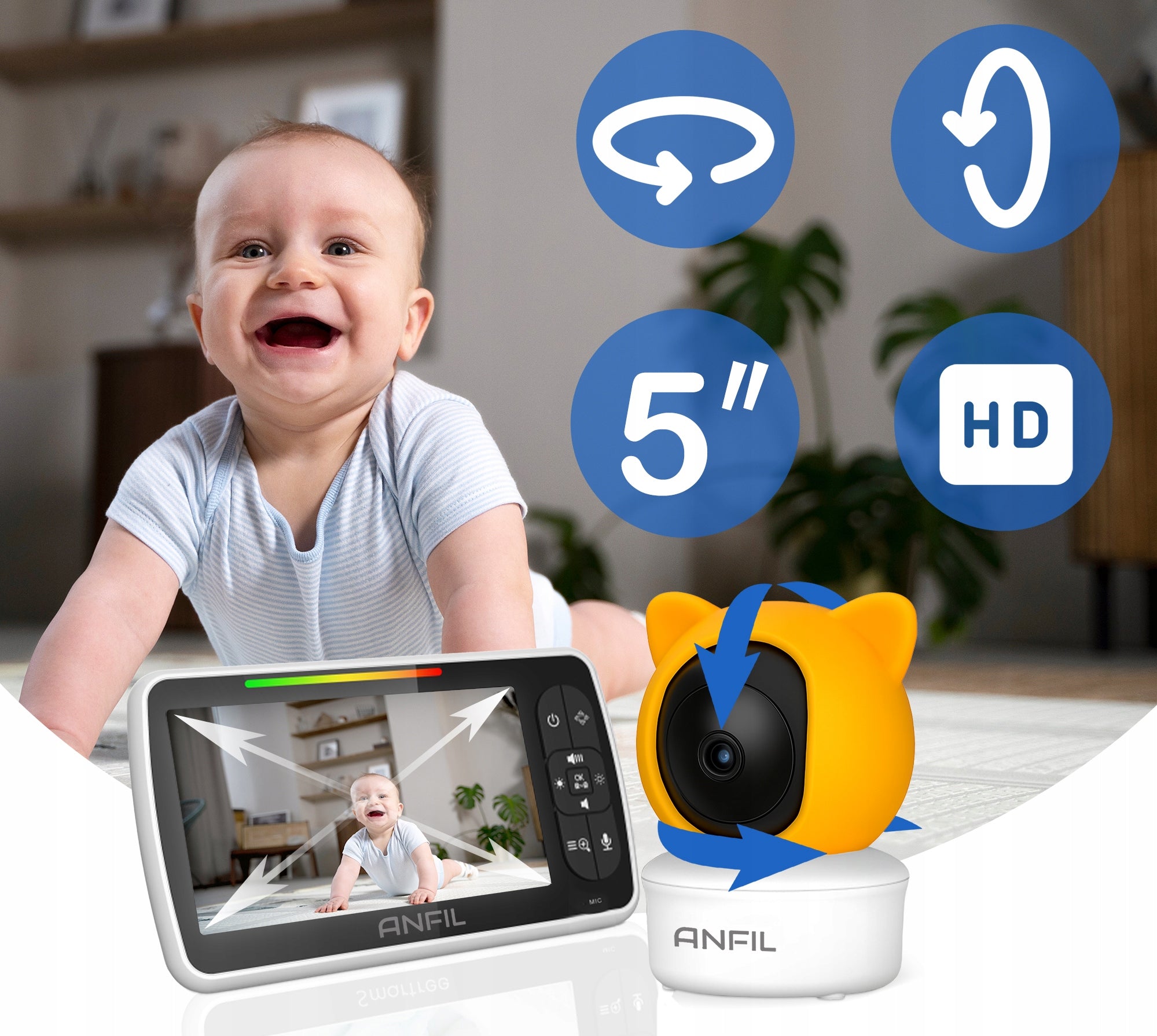 Baby Monitor ANFIL with Camera 5 Inch Two-Way Audio-Night Vision-VOX Mode Packaging status original