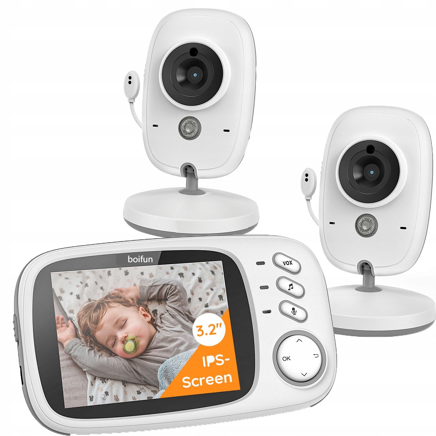 Baby Monitor BOIFUN 3.2"+ 2 CameraNight Mode 5m Temperature Sensor Packaging status original