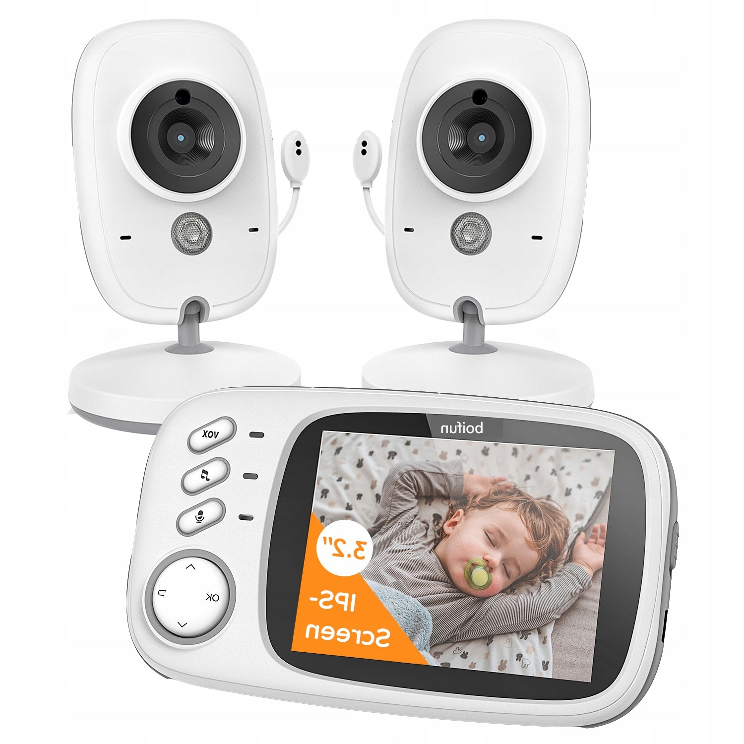 Baby Monitor BOIFUN 3.2"+ 2 CameraNight Mode 5m Temperature Sensor