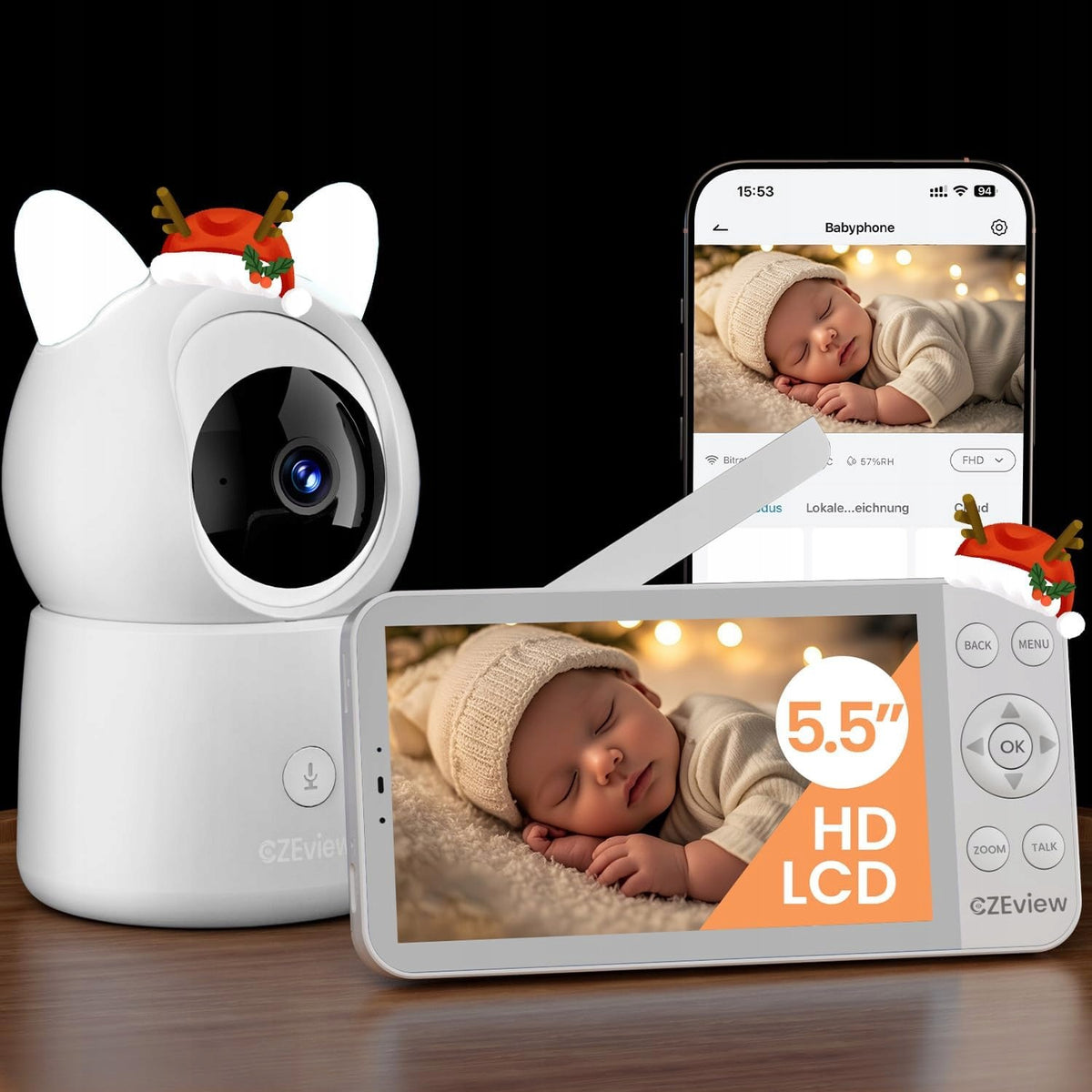 Baby Monitor CZEview 5.5 2K HD Night Camera Music