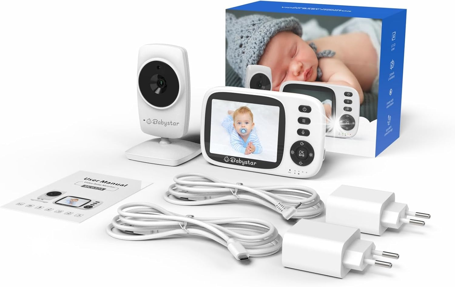 Baby Monitor Electronic Camera 3.2" Night Audio Mode VOX 2100mAh Babystar