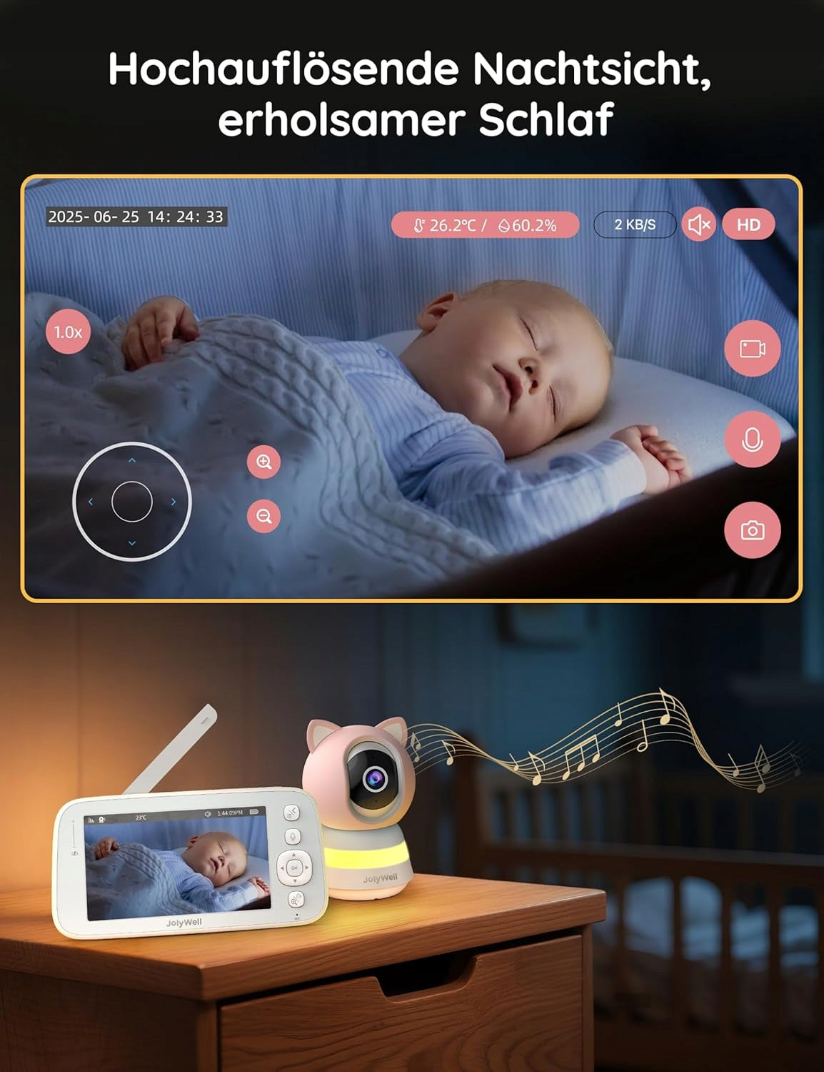 Baby Monitor Electronic Camera 5 Cali IPS Ultra HD Temp Humidity 2 Colors Medical device no