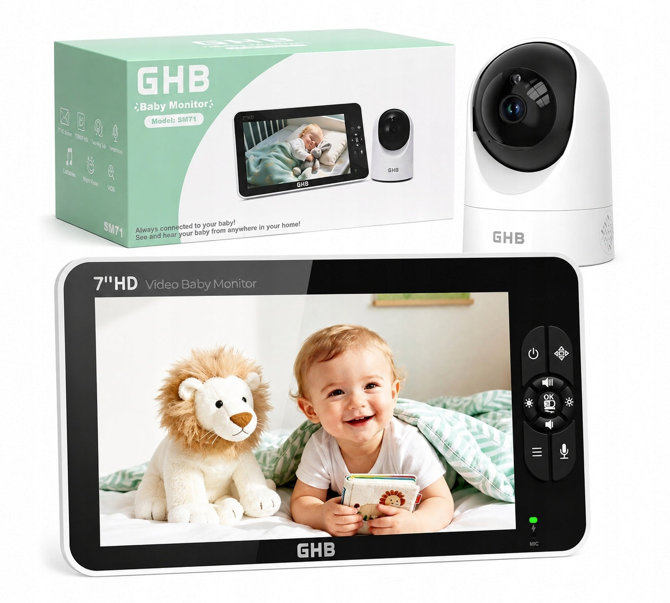 Baby Monitor GHB SM71 | 7" Full HD 1080p PTZ VOX Camera Night Vision