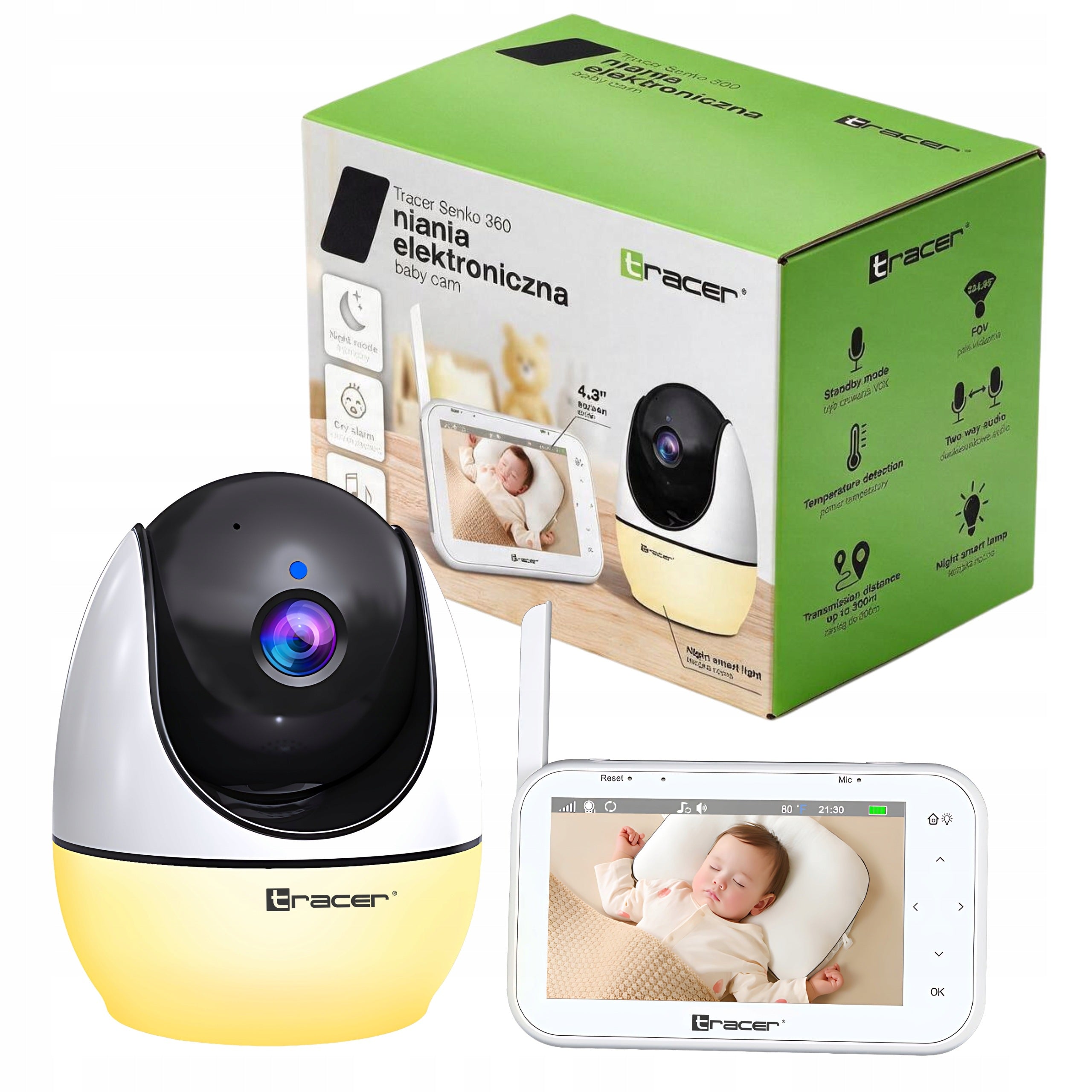 Baby Monitor Tracer 360 WiFi Camera 720p Screen 4,3" VOX Night Mode