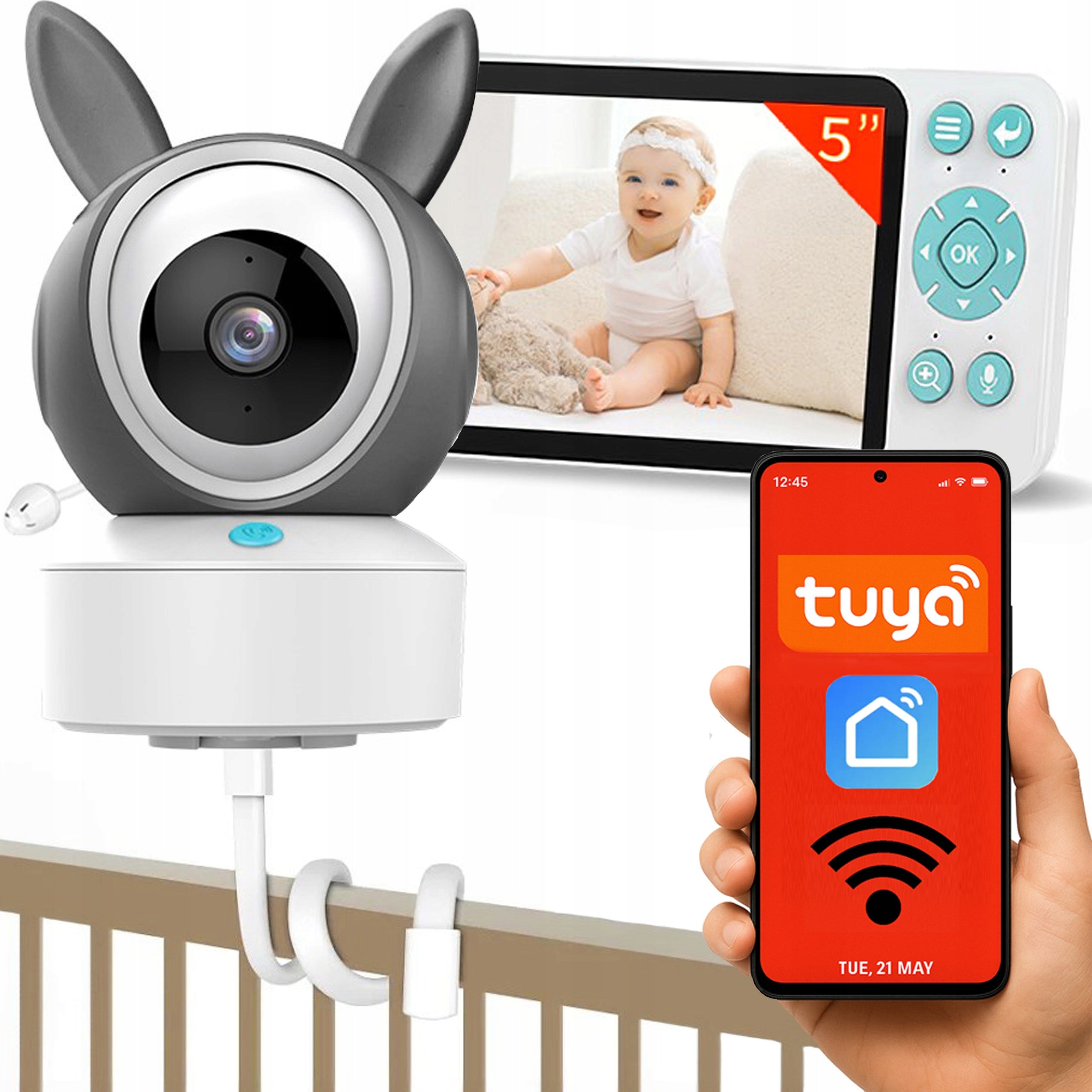 Baby Monitor WiFi Screen 5" Rotating Camera Night Mode VOX Tuya EAN (GTIN) 5906196142577