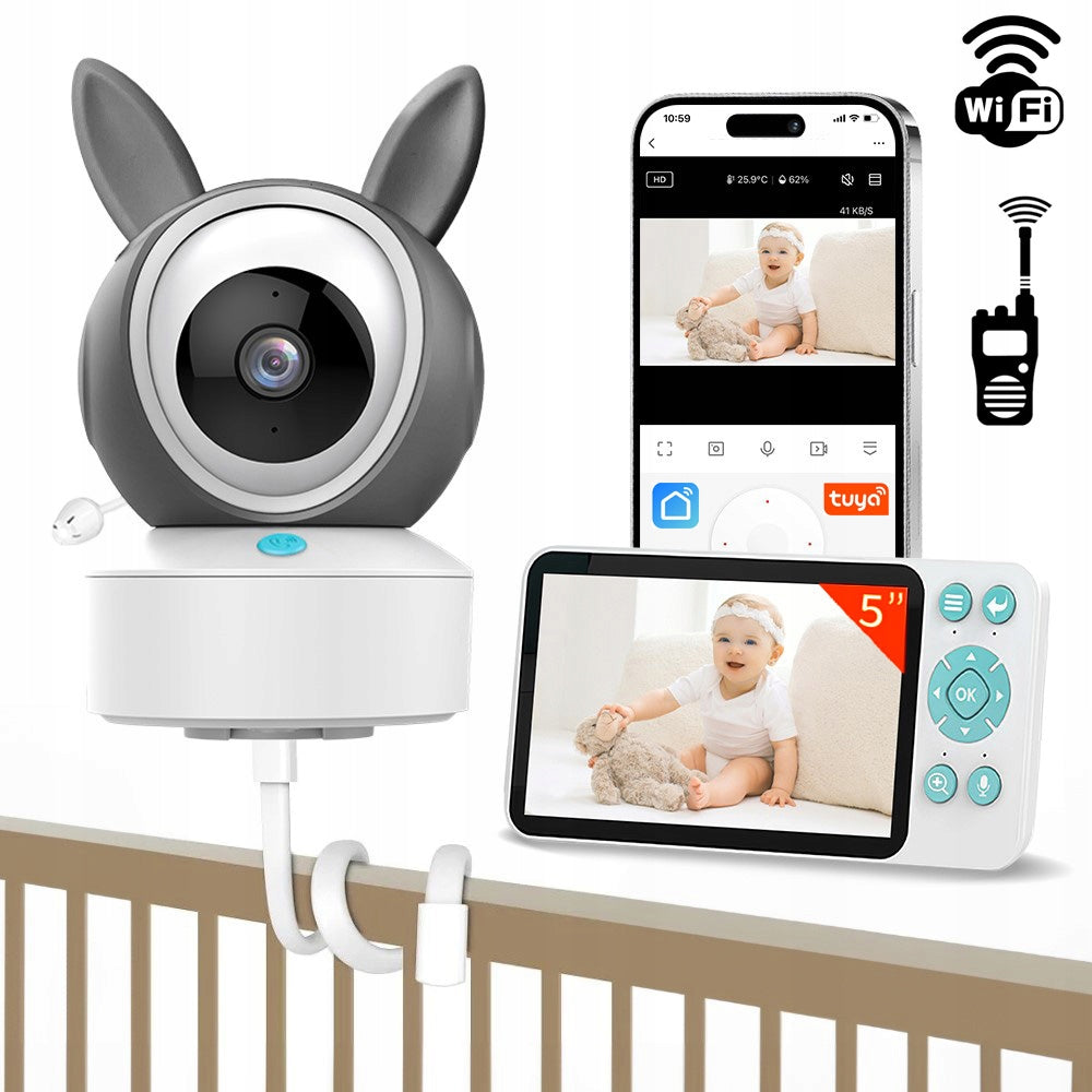 Baby Monitor WiFi Screen 5" Rotating Camera Night Mode VOX Tuya Manufacturer code Kamera Niania TUYA z uchwytem i instrukcją pl