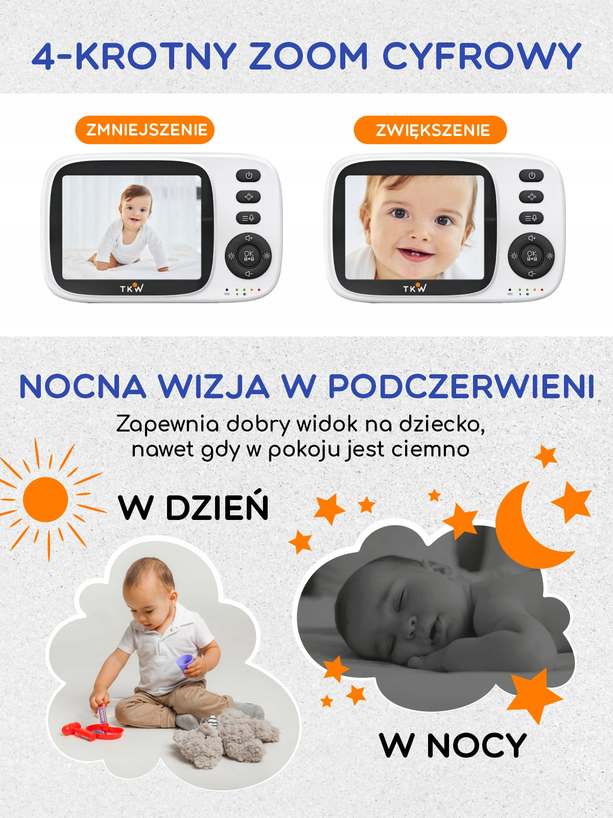 Baby Monitor with 3.2 Camera and 4x Zoom Monitor Night Mode 355° Rotation Brand TKW